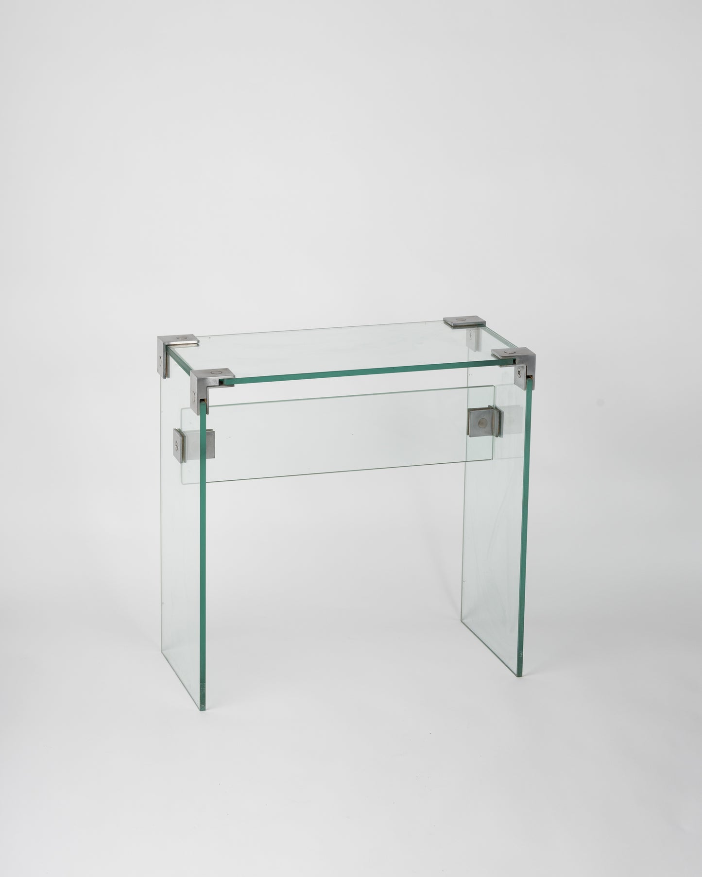 Modernist Glass Side Table w. Steel Links by Jacques Dumond, France, 1960's