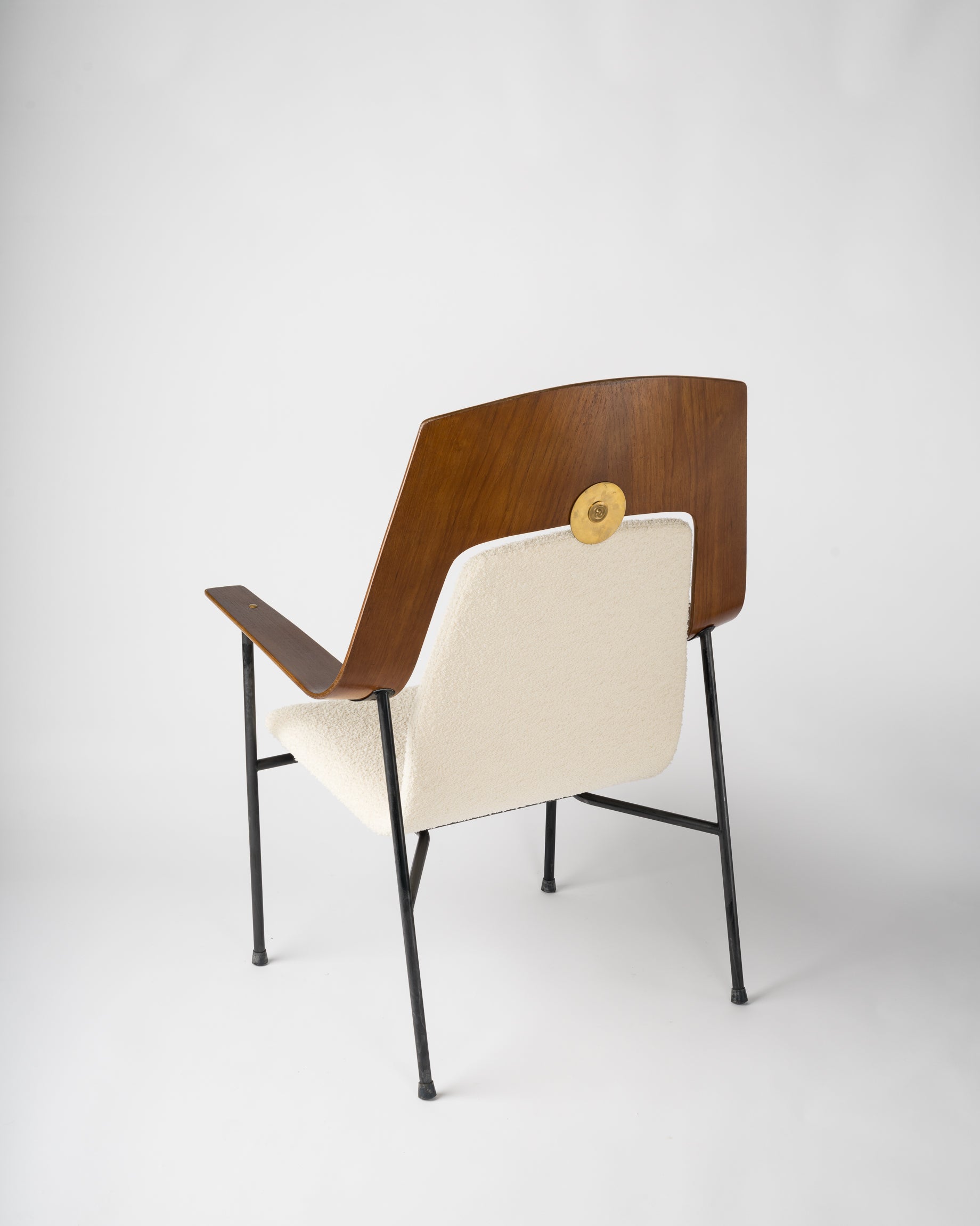 Midcentury Plywood and Cream White Armchair Attributed Robin Day, UK, 1960s