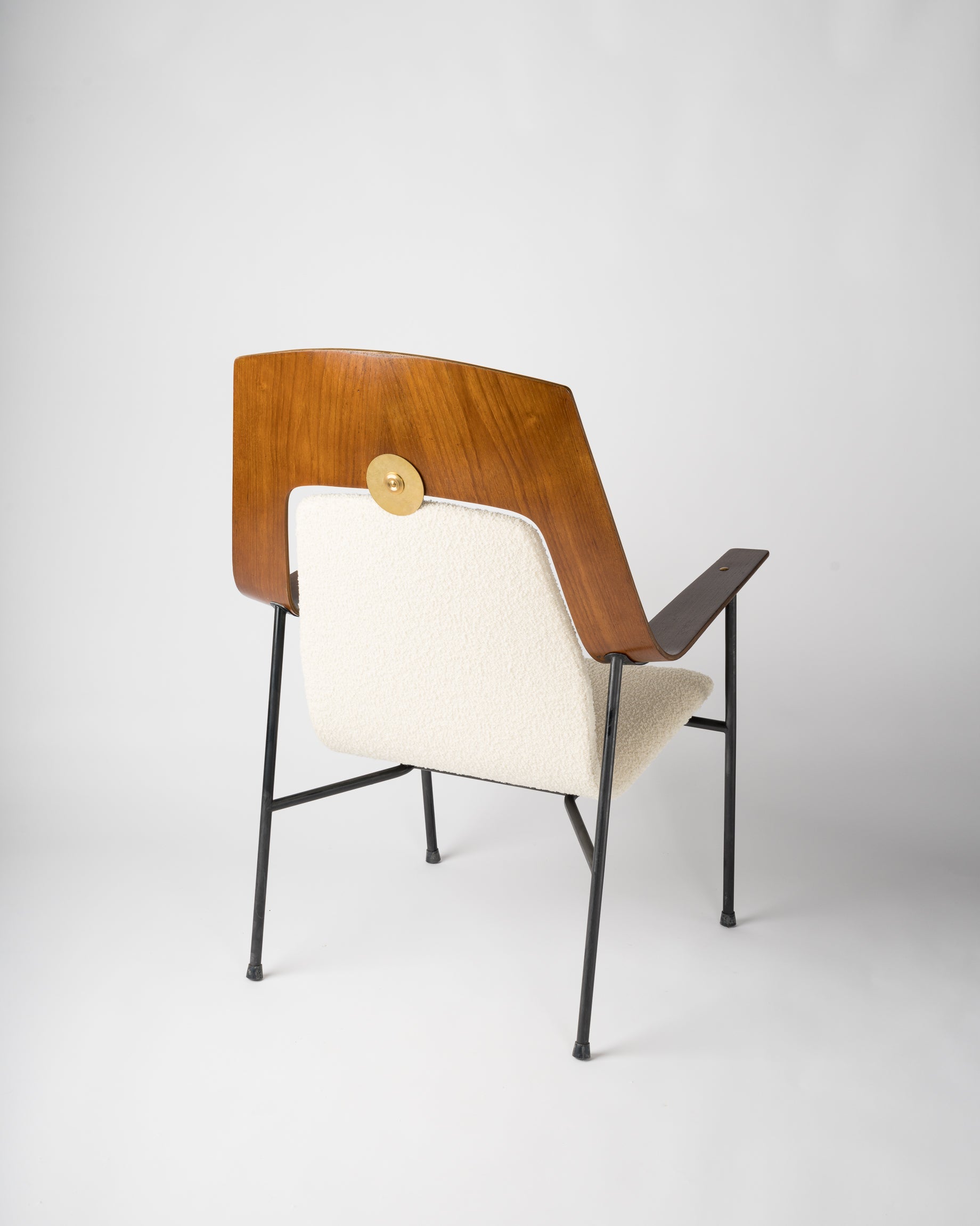 Midcentury Plywood and Cream White Armchair Attributed Robin Day, UK, 1960s