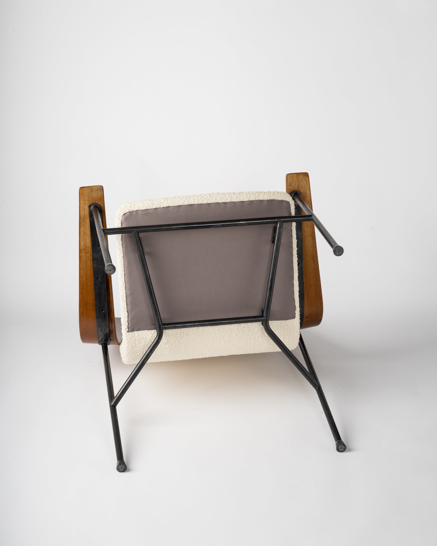 Midcentury Plywood and Cream White Armchair Attributed Robin Day, UK, 1960s