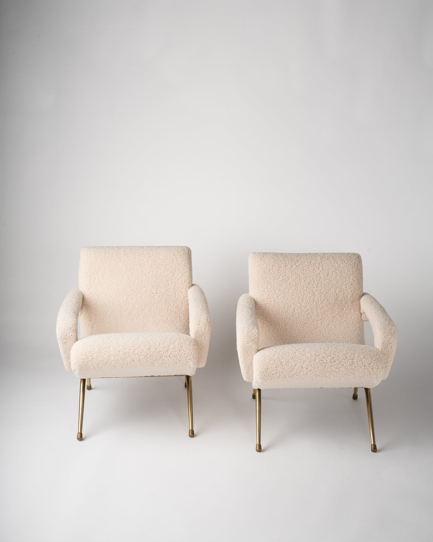 Pair of Mid-Century Modern Compact Armchairs in Creme Bouclé by Cabrol, France, 1950s