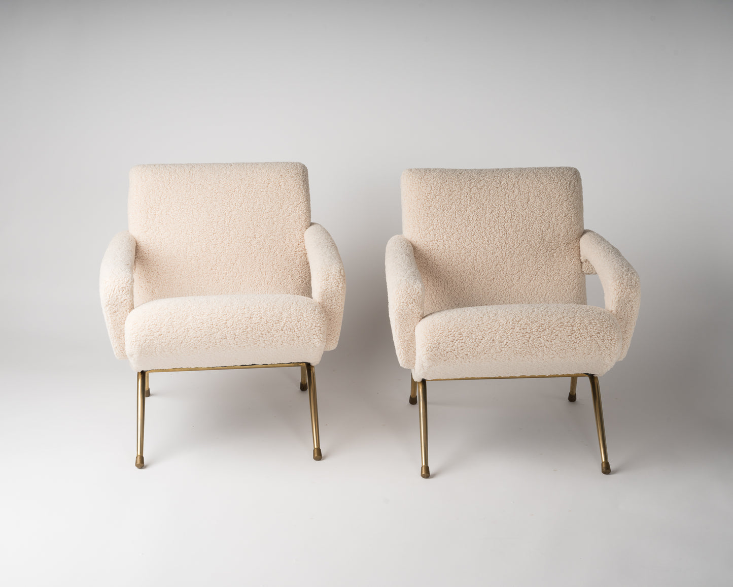 Pair of Mid-Century Modern Compact Armchairs in Creme Bouclé by Cabrol, France, 1950s