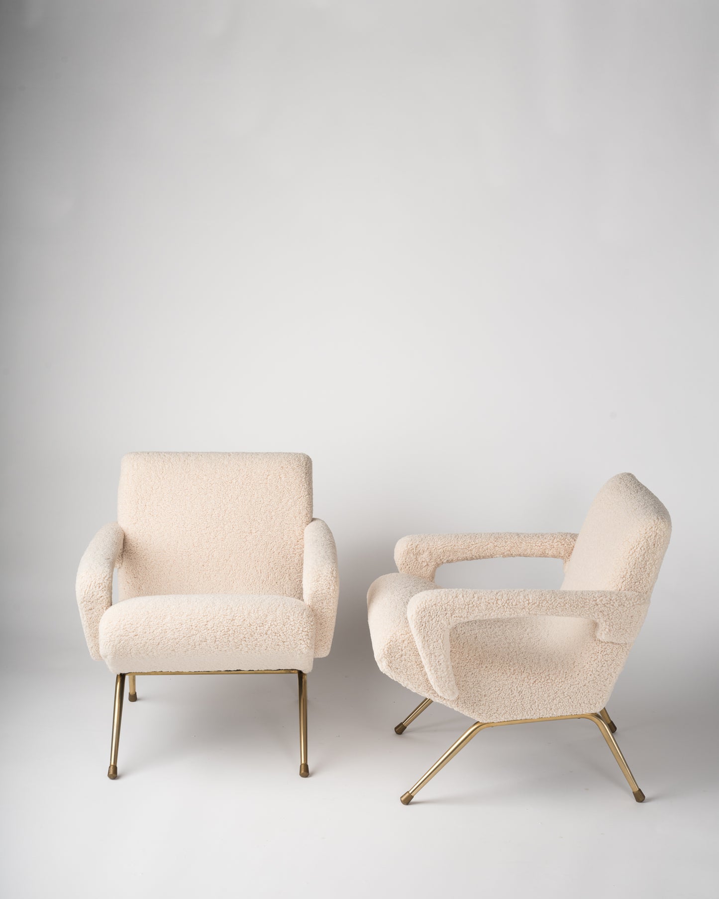 Pair of Mid-Century Modern Compact Armchairs in Creme Bouclé by Cabrol, France, 1950s