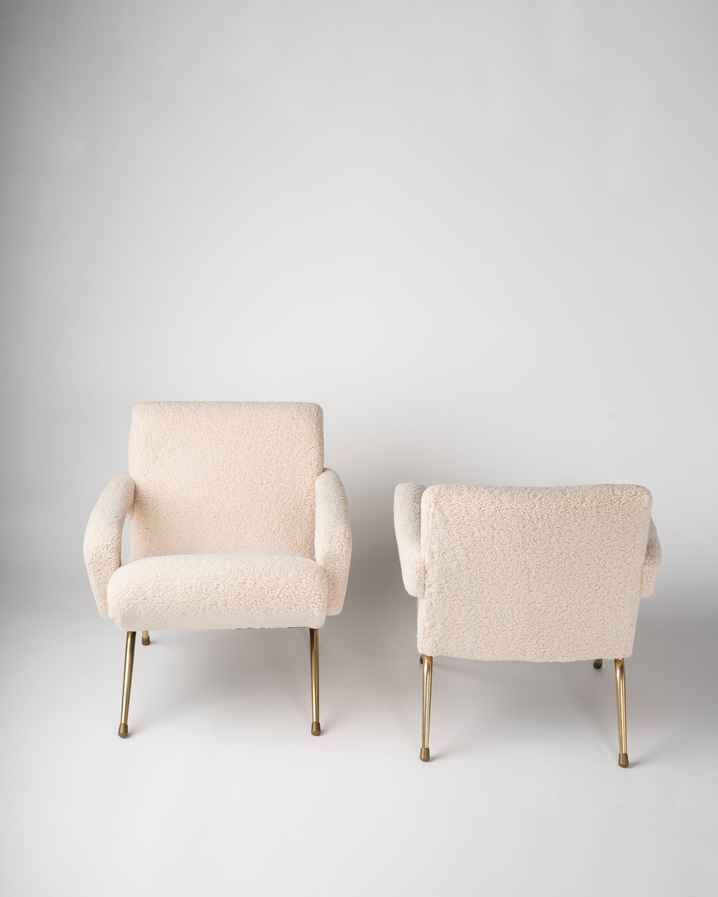 Pair of Mid-Century Modern Compact Armchairs in Creme Bouclé by Cabrol, France, 1950s