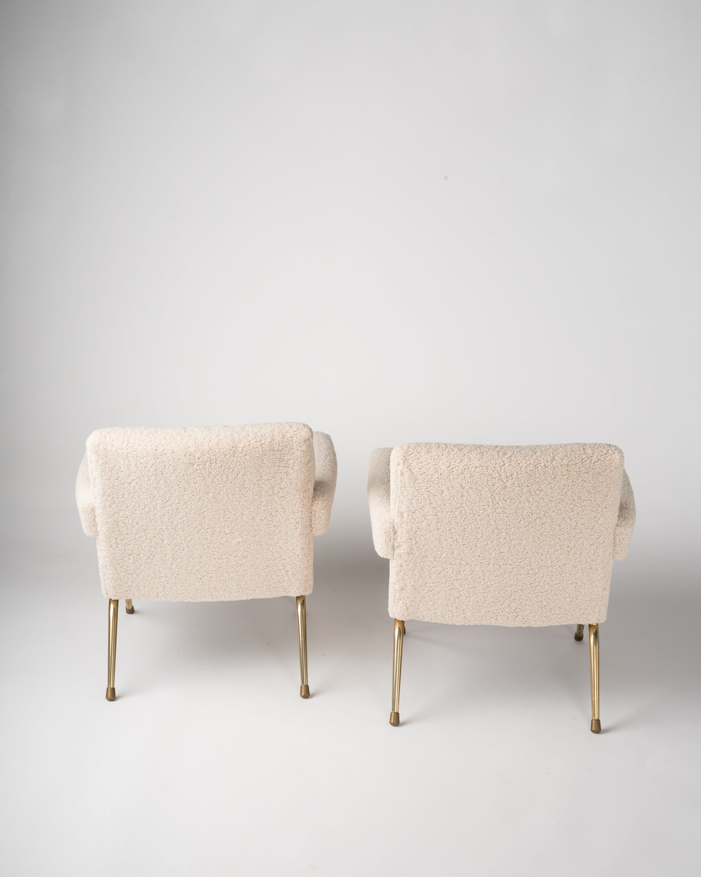 Pair of Mid-Century Modern Compact Armchairs in Creme Bouclé by Cabrol, France, 1950s