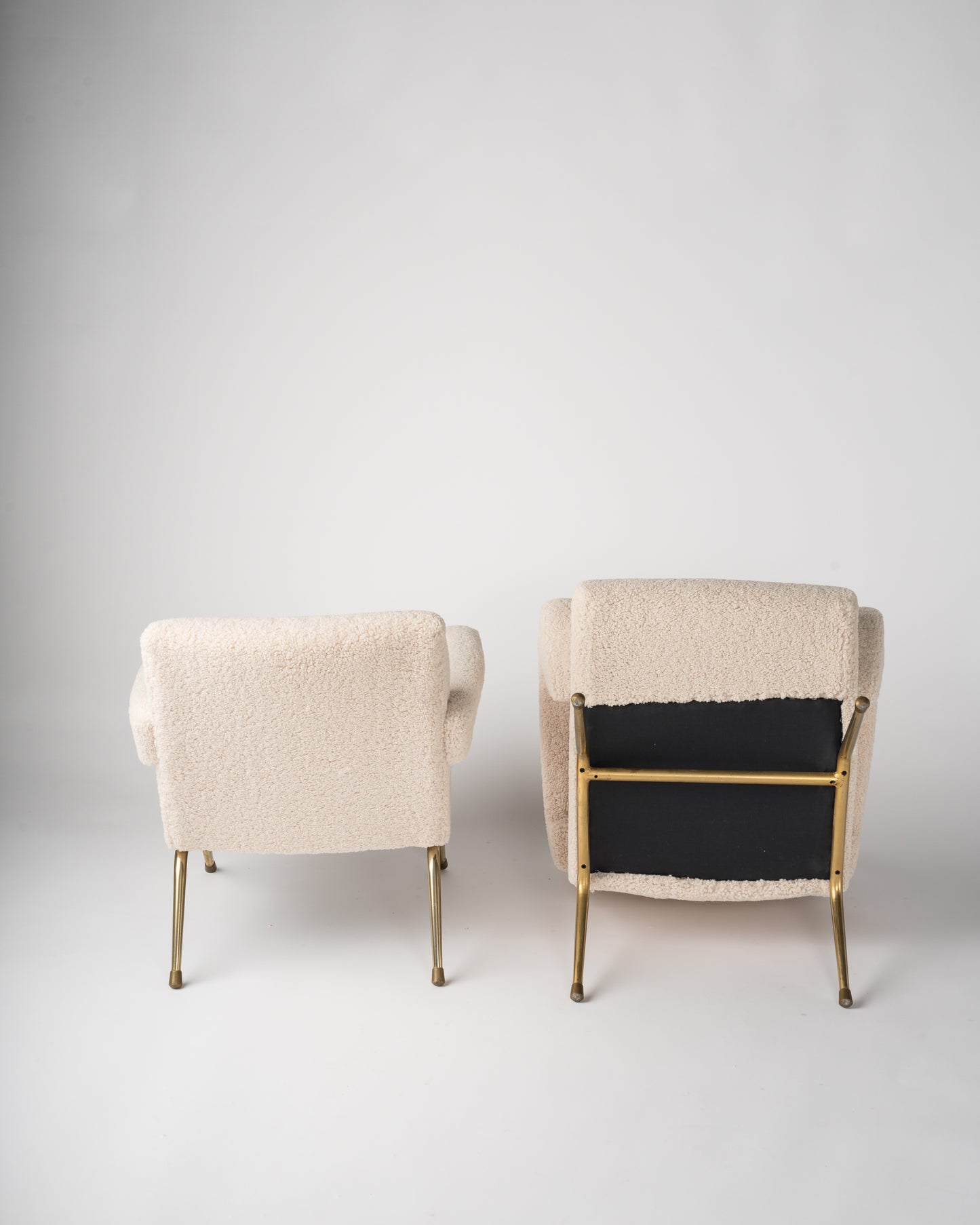 Pair of Mid-Century Modern Compact Armchairs in Creme Bouclé by Cabrol, France, 1950s