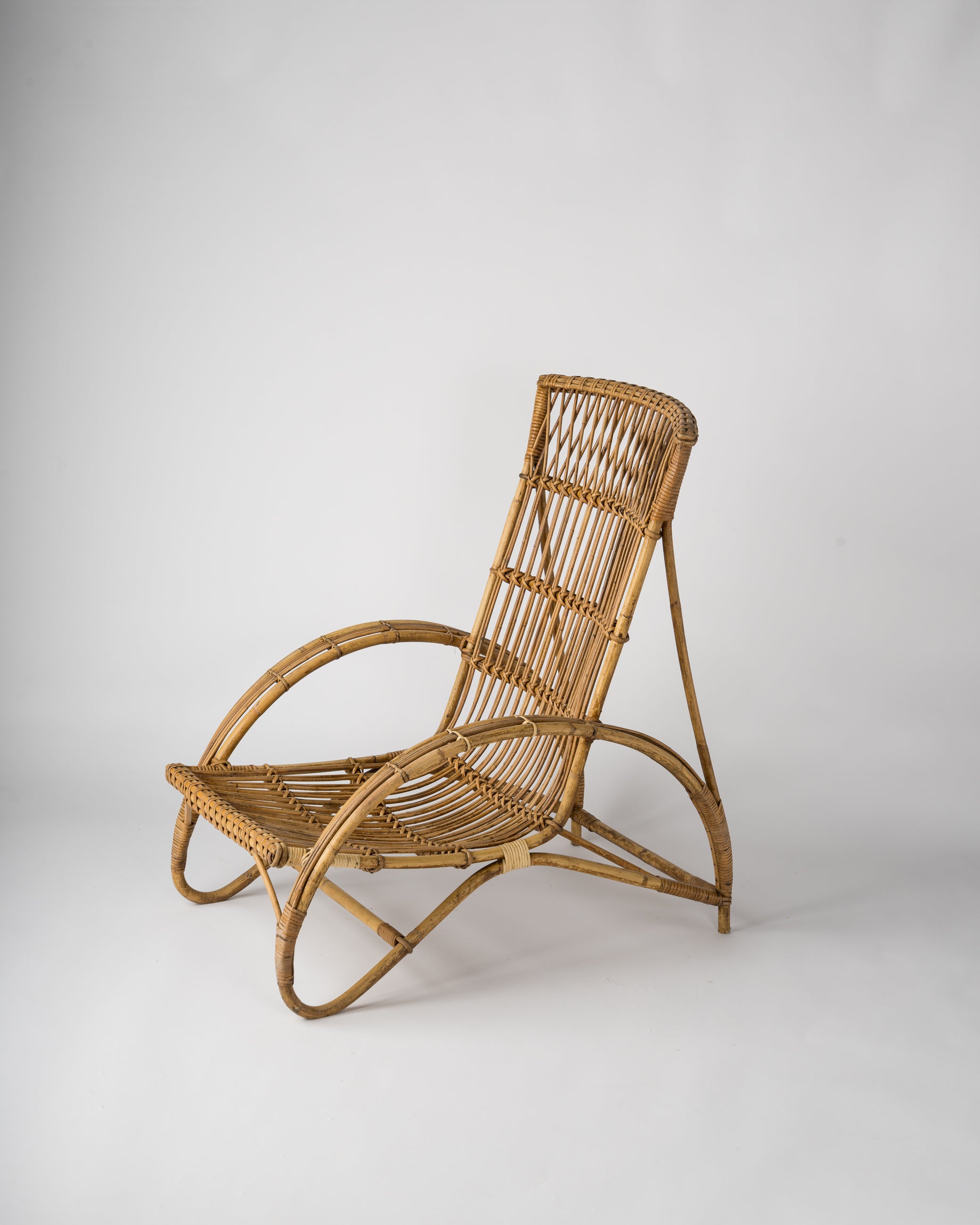 Midcentury Rattan Lounge Chair in the Style of Audoux Minet, France, 1960s