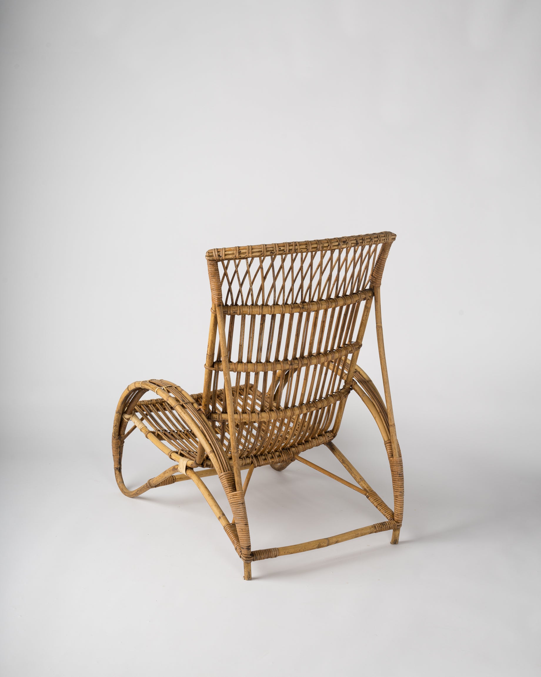 Midcentury Rattan Lounge Chair in the Style of Audoux Minet, France, 1960s