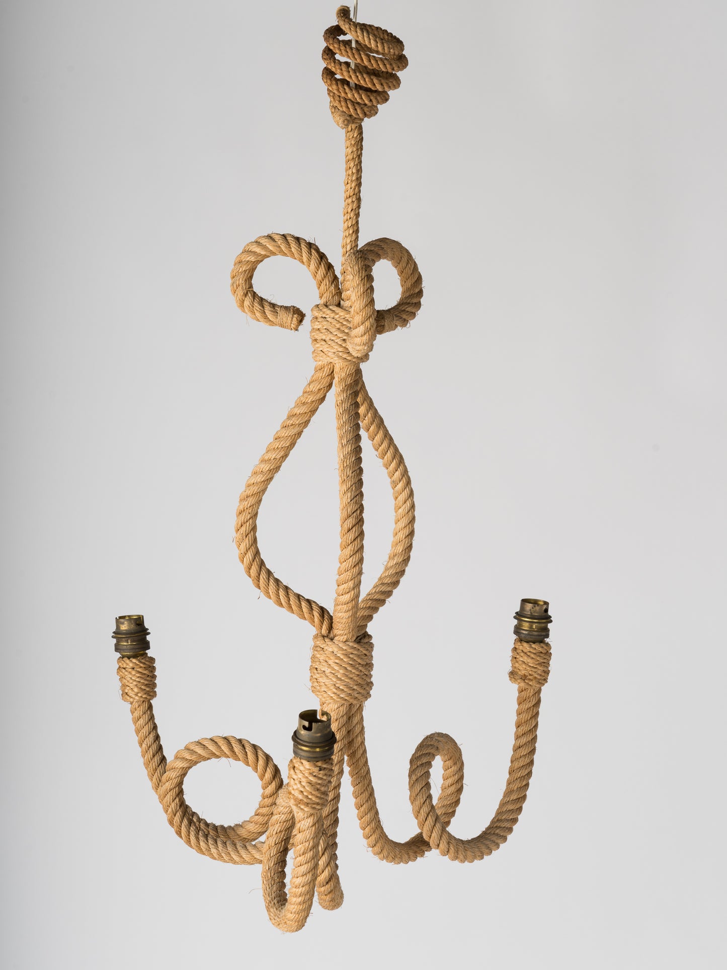 Three Arms Rope Chandelier by Audoux Minnet, France 1960's