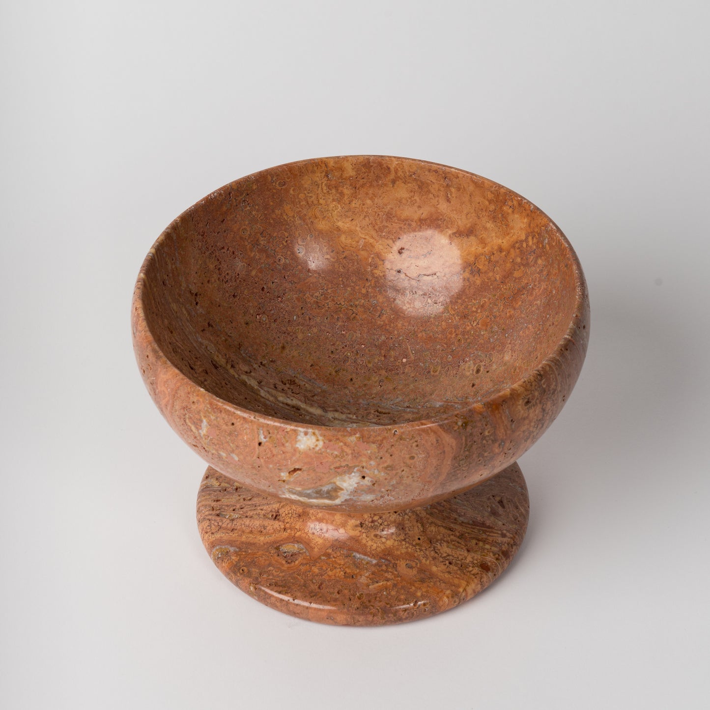 Brick Red Travertine "Piedouche" Minimalist Fruit Bowl, Italy 1970's