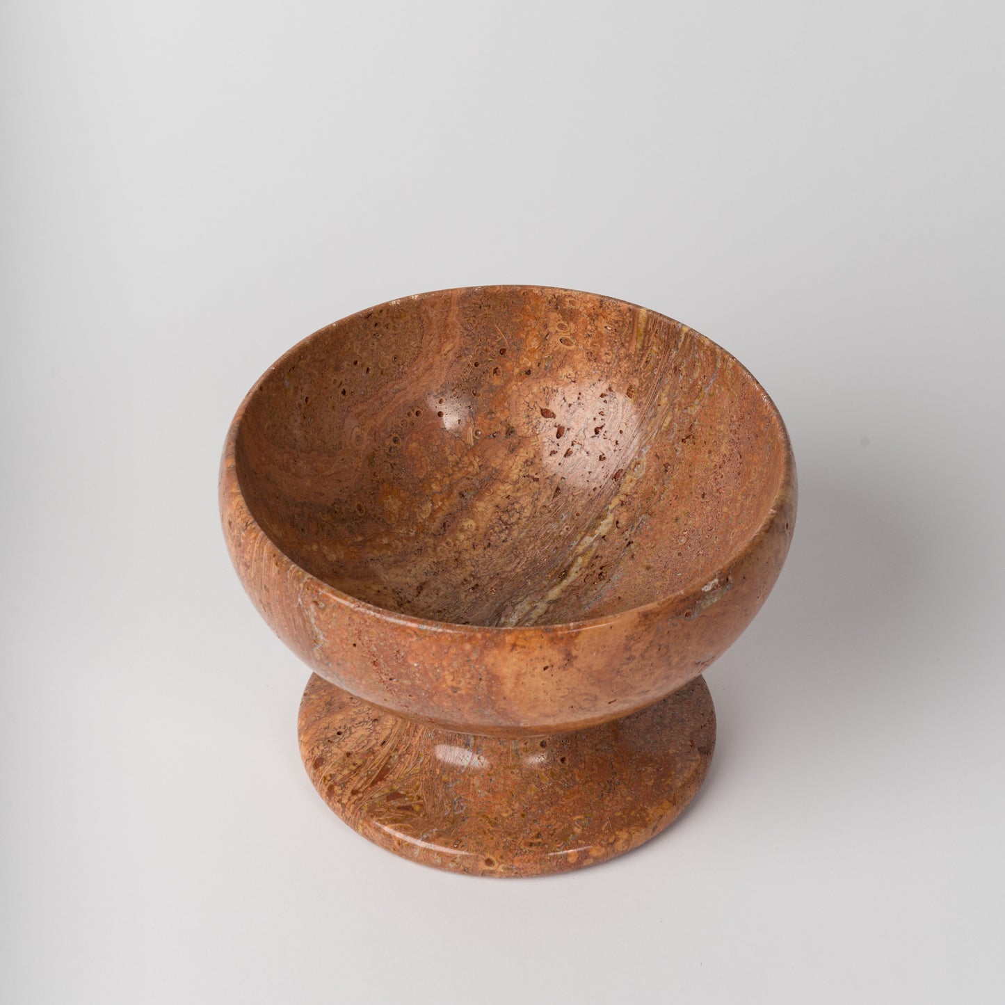 Brick Red Travertine "Piedouche" Minimalist Fruit Bowl, Italy 1970's