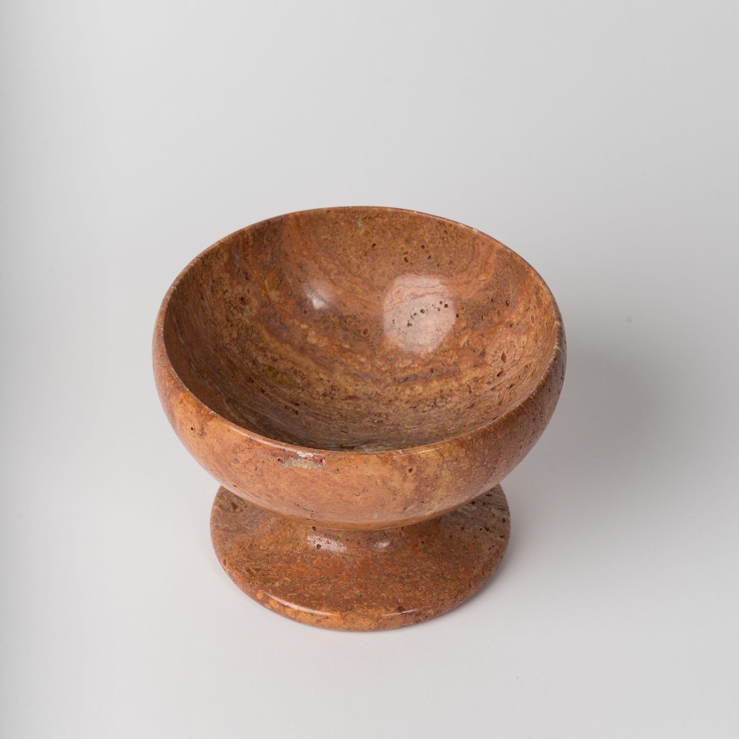 Brick Red Travertine "Piedouche" Minimalist Fruit Bowl, Italy 1970's