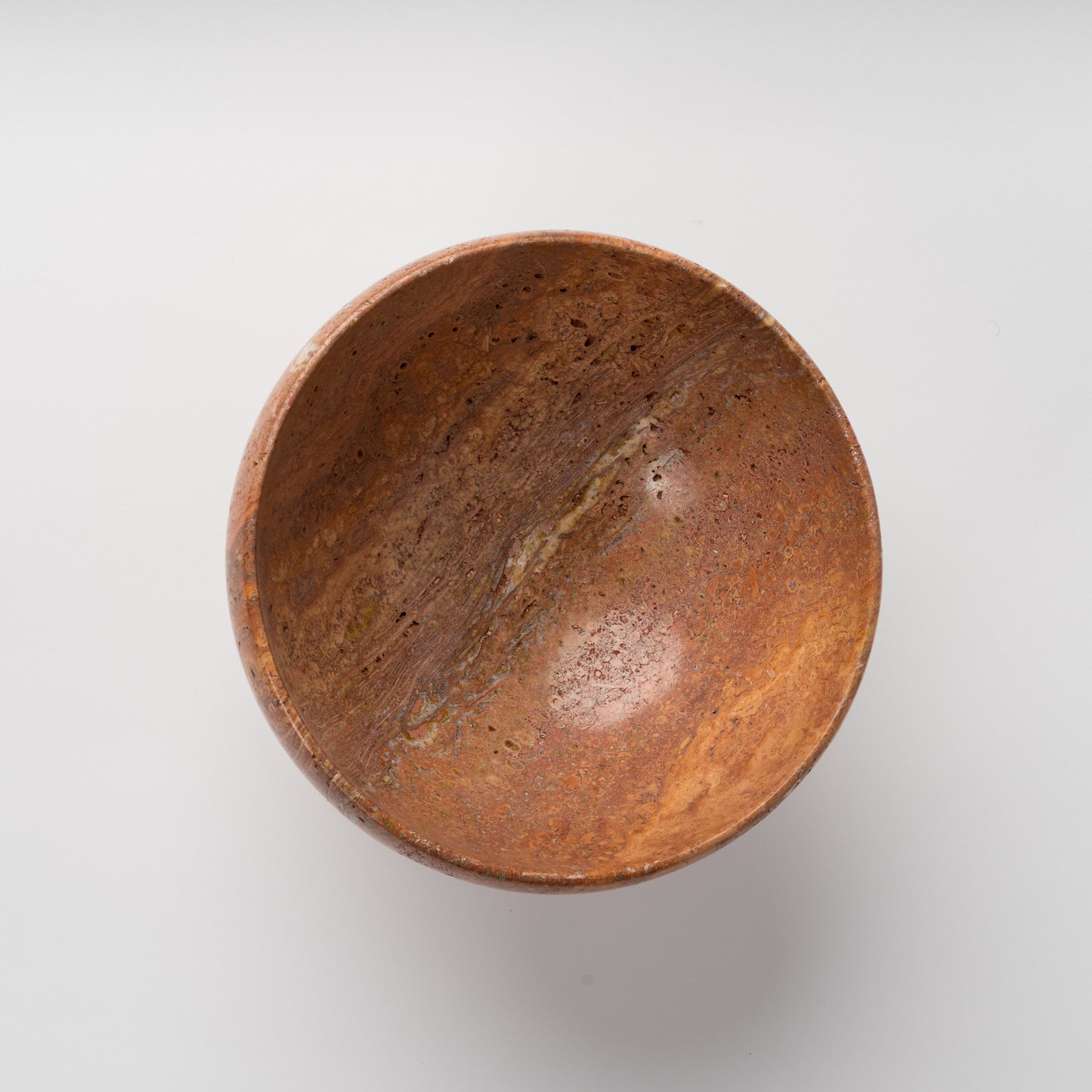 Brick Red Travertine "Piedouche" Minimalist Fruit Bowl, Italy 1970's