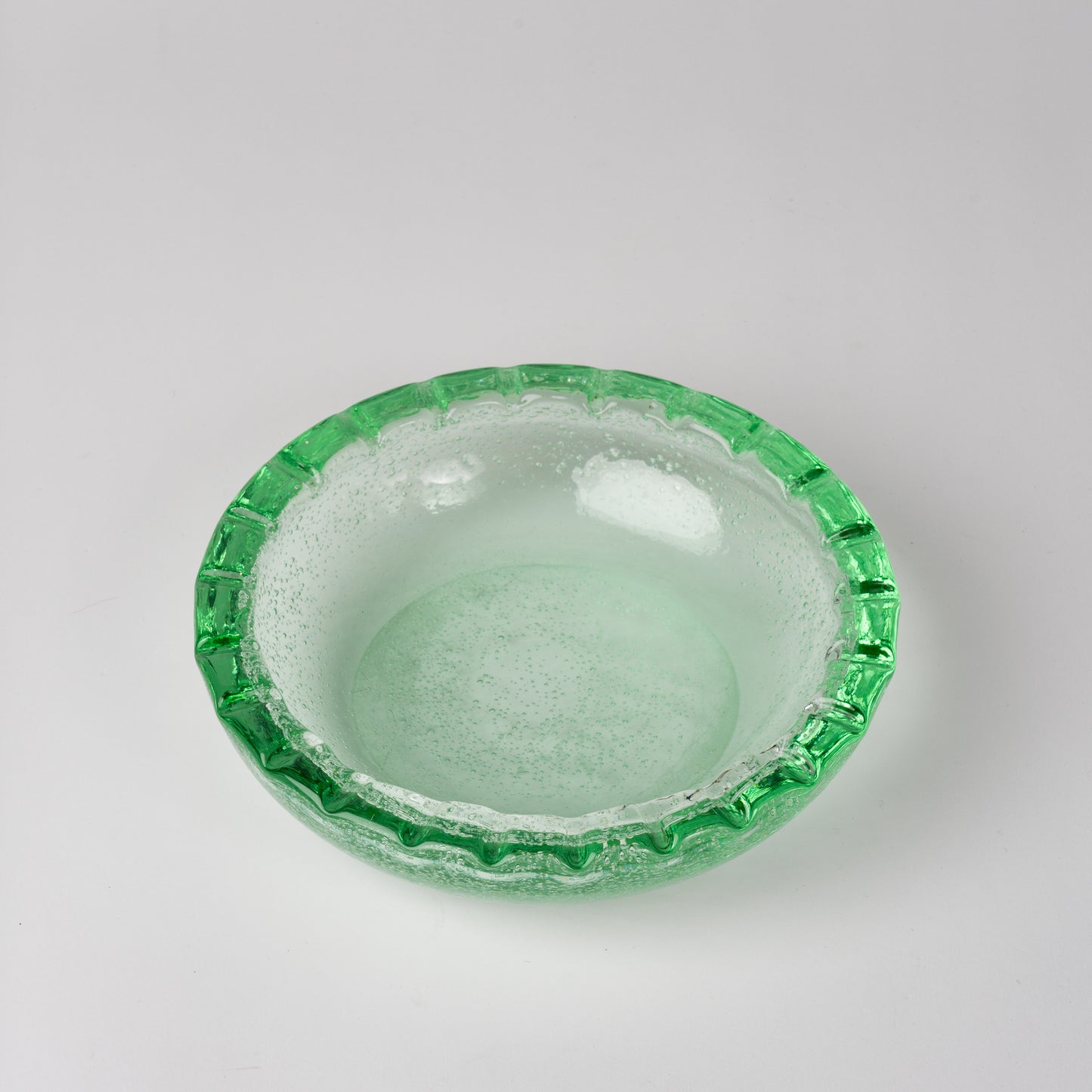 Big Size "Bullé" Green Glass Dish in the style of Biot - France 1970's