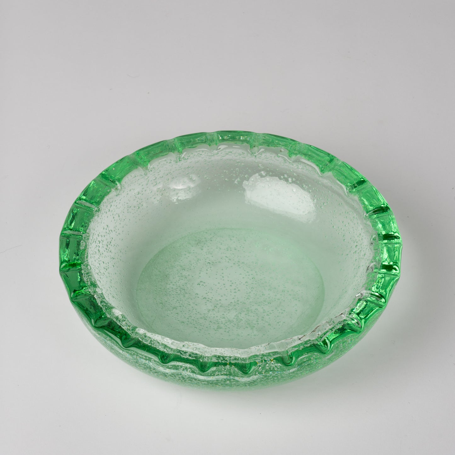 Big Size "Bullé" Green Glass Dish in the style of Biot - France 1970's