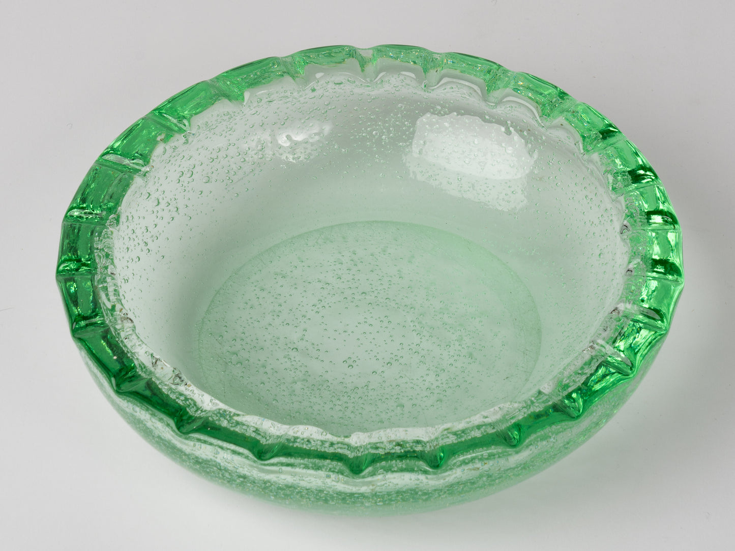 Big Size "Bullé" Green Glass Dish in the style of Biot - France 1970's