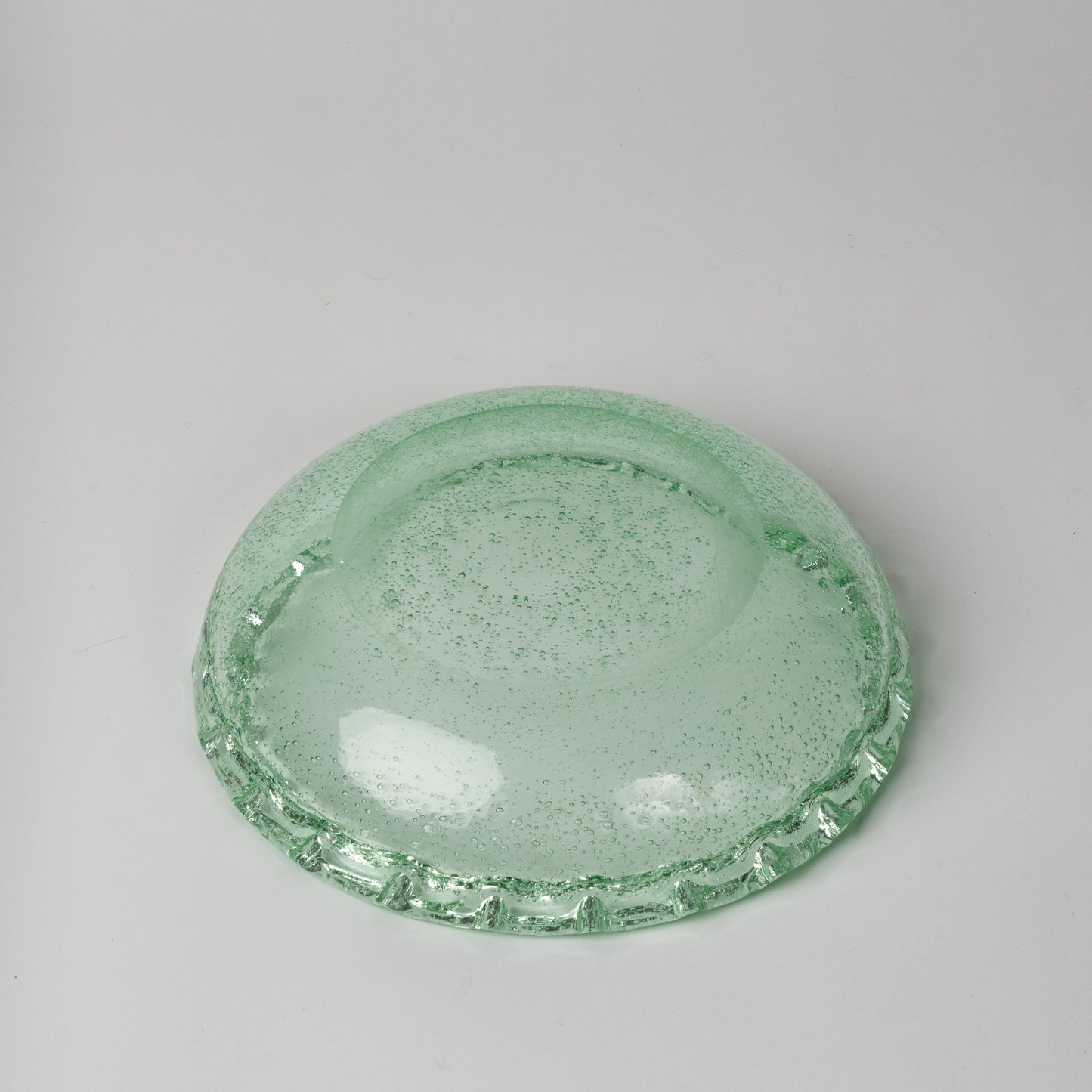 Big Size "Bullé" Green Glass Dish in the style of Biot - France 1970's