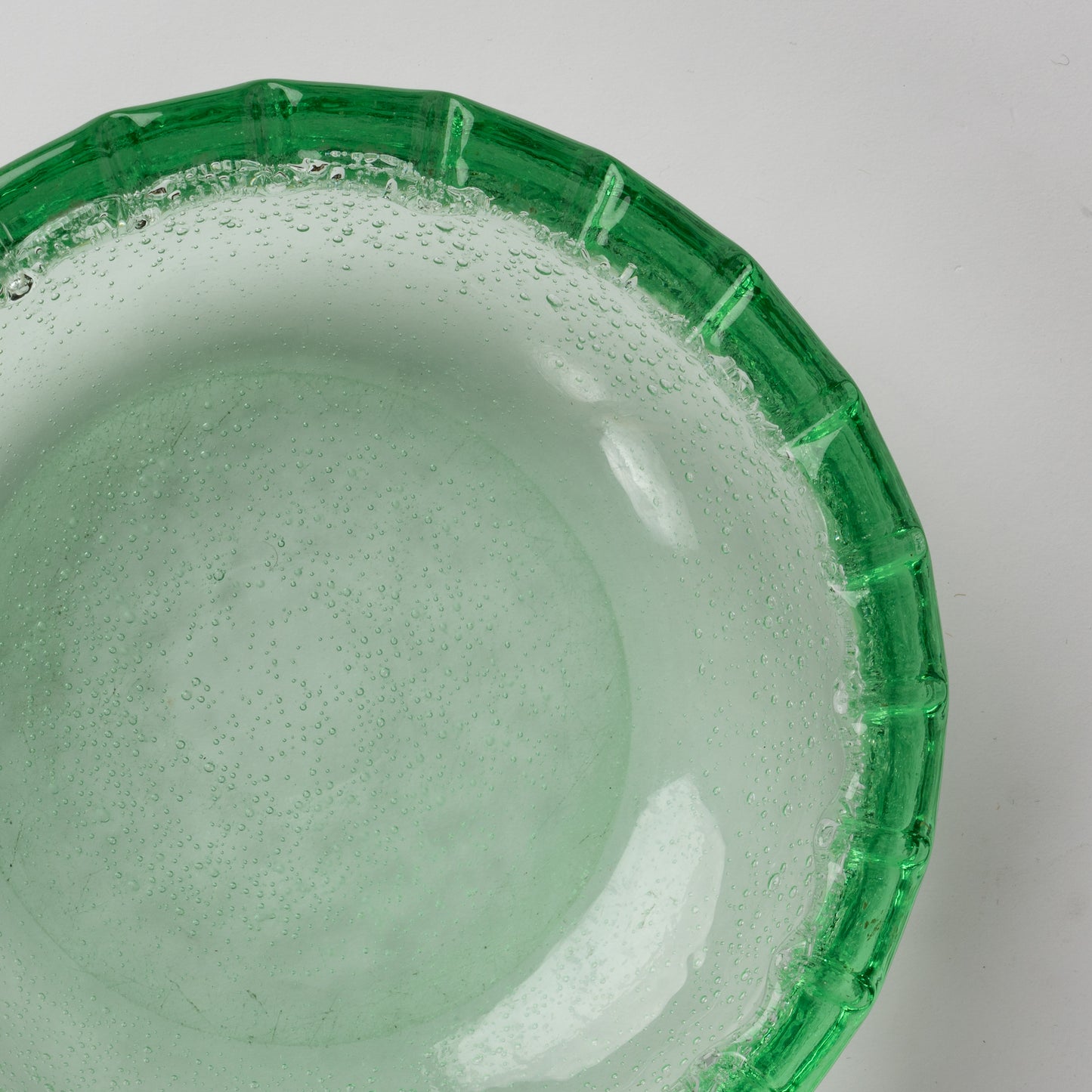 Big Size "Bullé" Green Glass Dish in the style of Biot - France 1970's