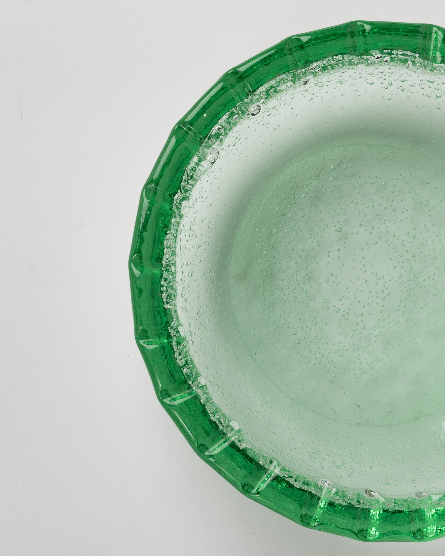 Big Size "Bullé" Green Glass Dish in the style of Biot - France 1970's