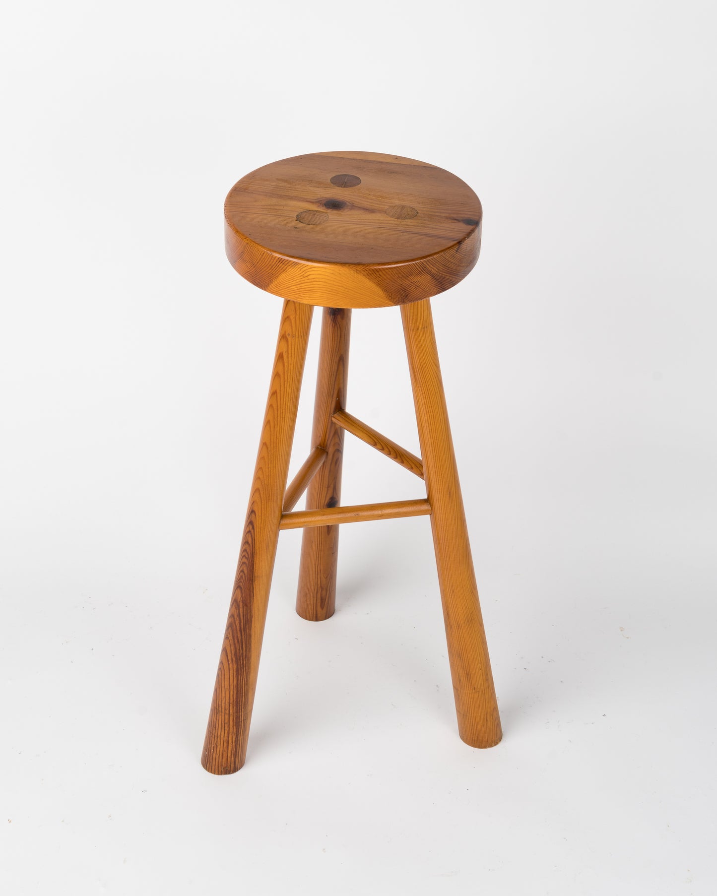 Graphic Pine Wood Bar Stool in the Style of Perriand, France, 1970's