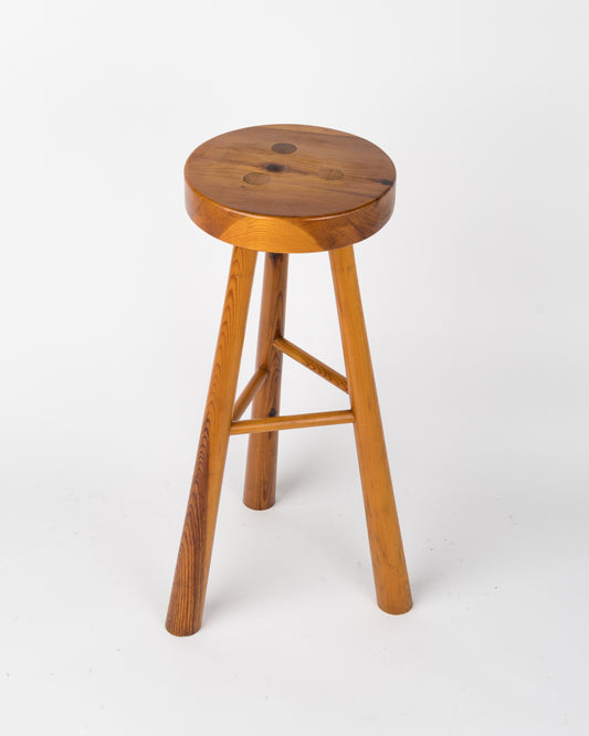 Graphic Pine Wood Bar Stool in the Style of Perriand, France, 1970's