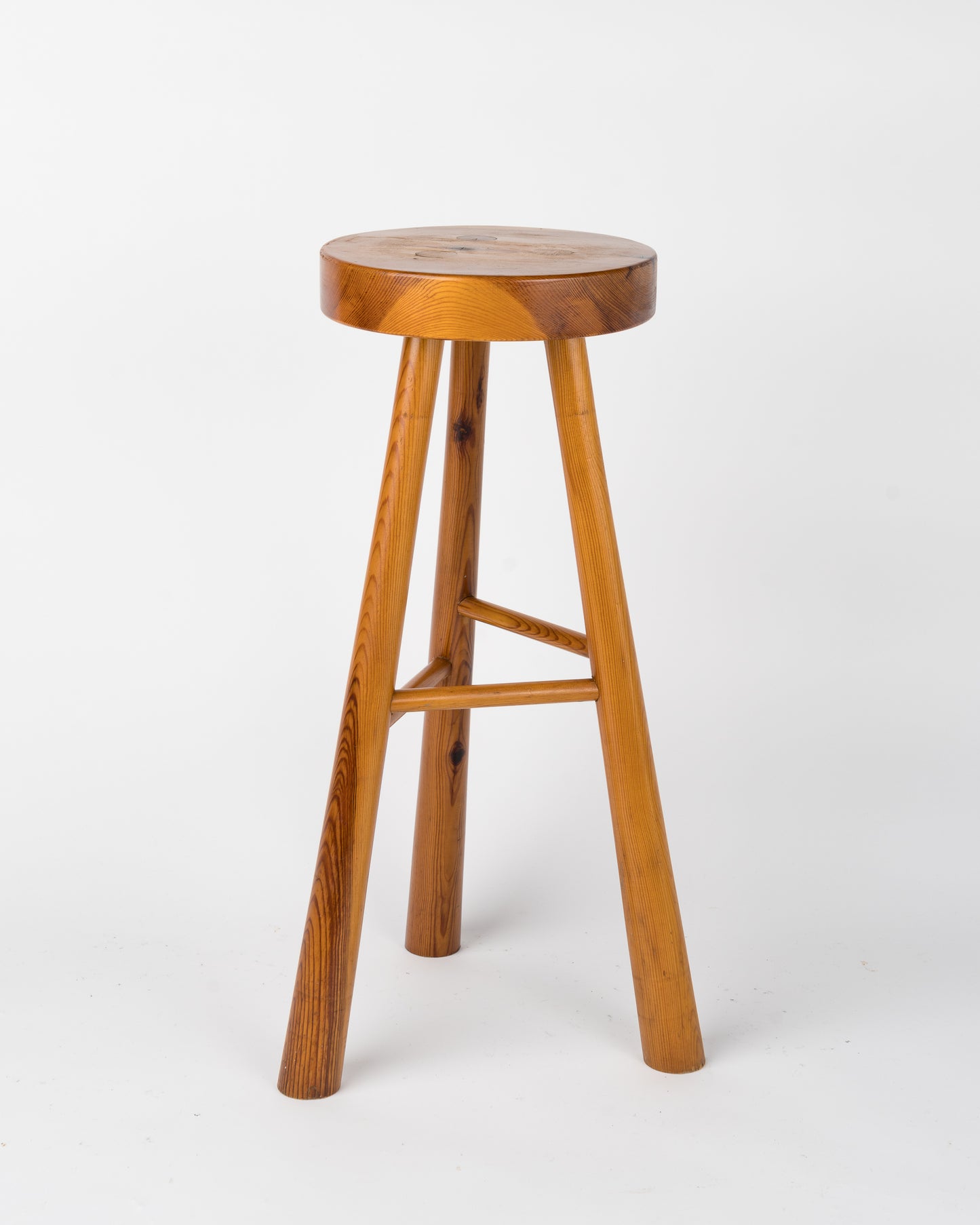 Graphic Pine Wood Bar Stool in the Style of Perriand, France, 1970's