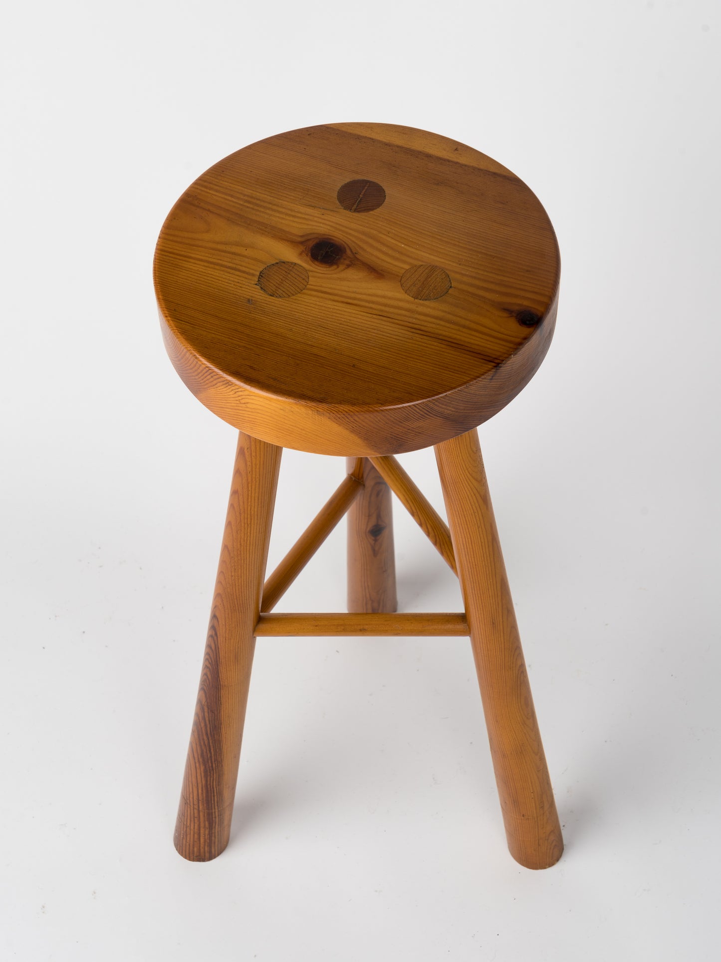 Graphic Pine Wood Bar Stool in the Style of Perriand, France, 1970's