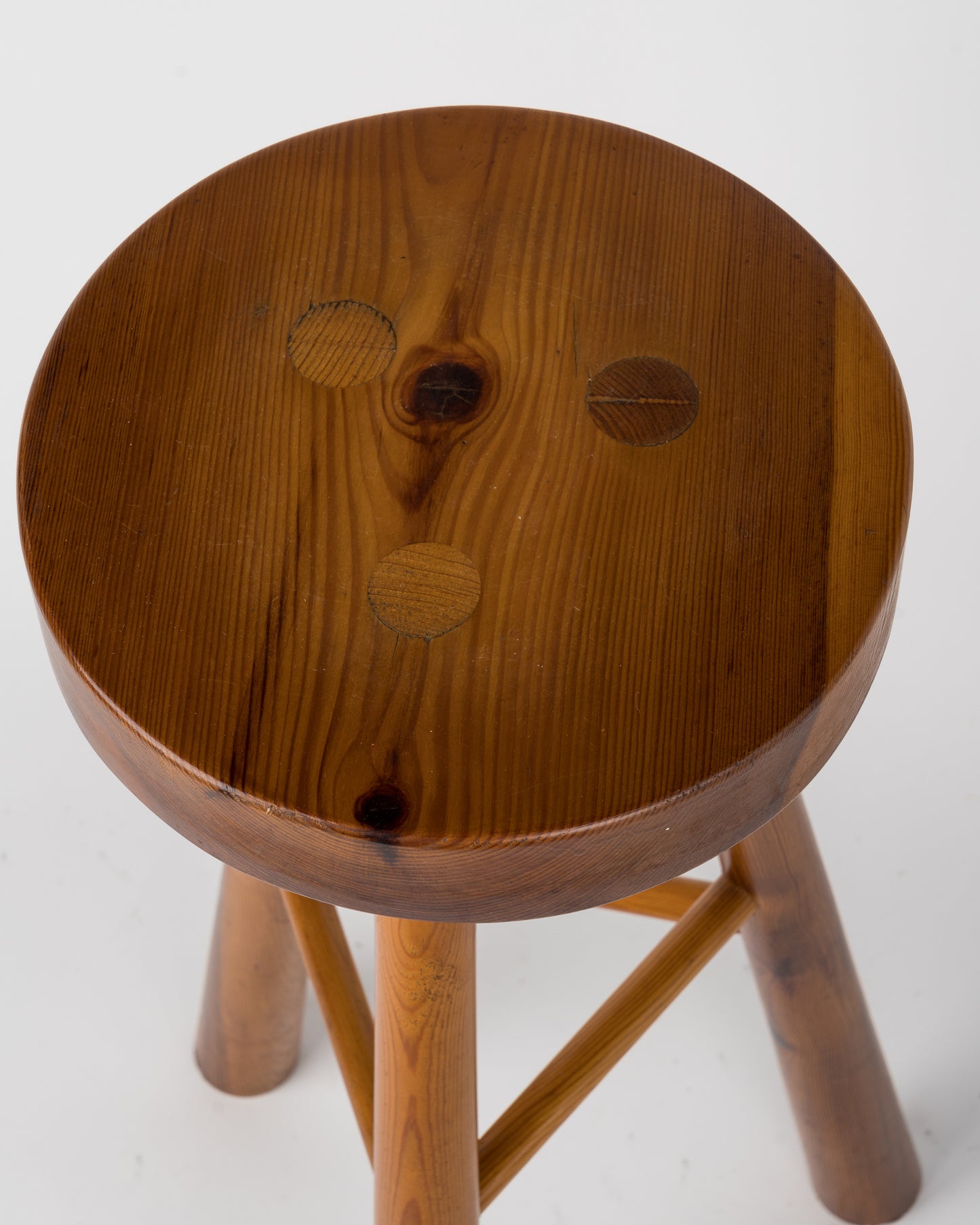 Graphic Pine Wood Bar Stool in the Style of Perriand, France, 1970's