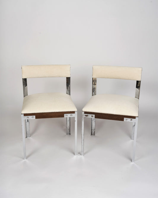 Pair of Chrome and Palmwood Chairs by Hubert Nicolas, France 1970's