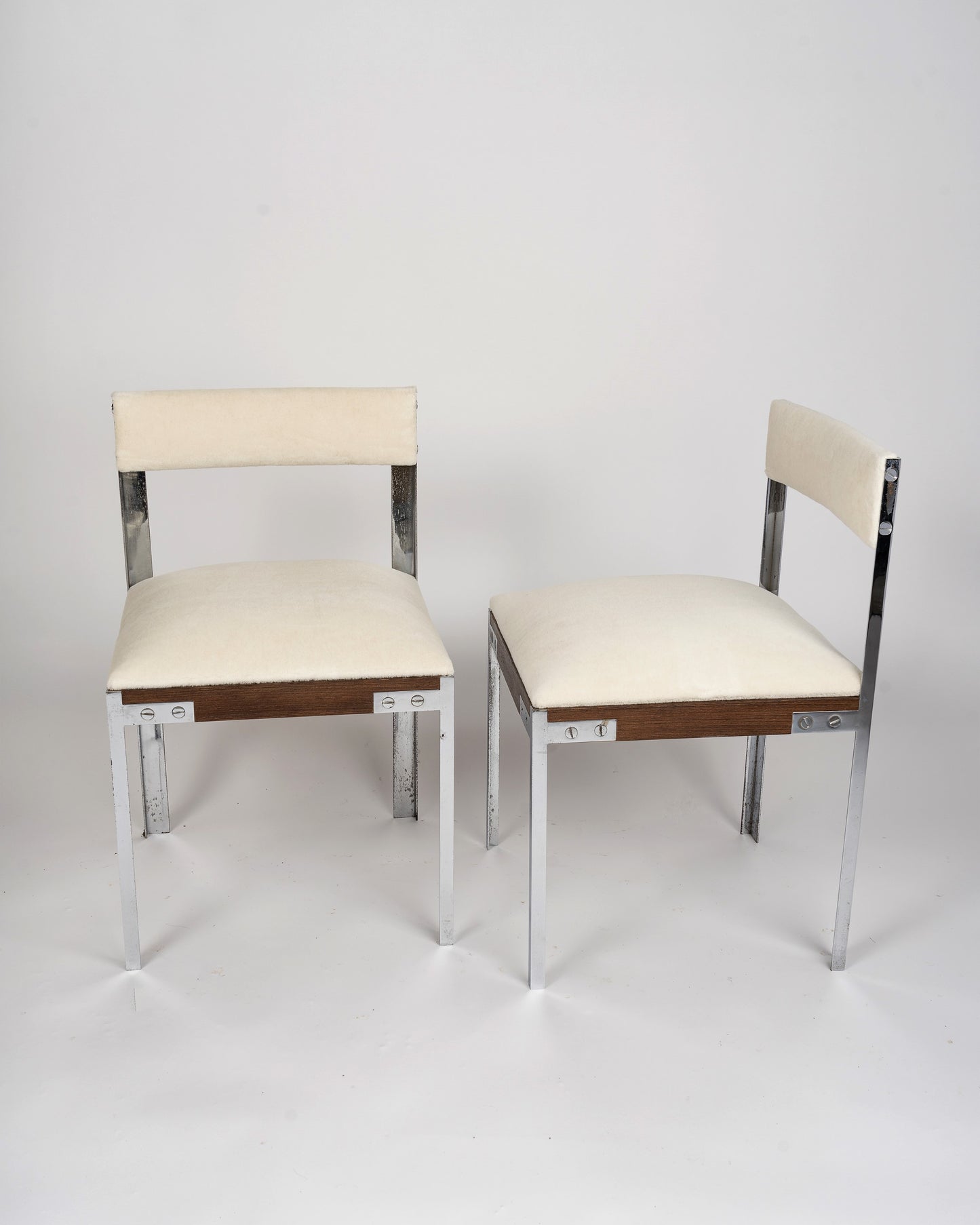 Pair of Chrome and Palmwood Chairs by Hubert Nicolas, France 1970's