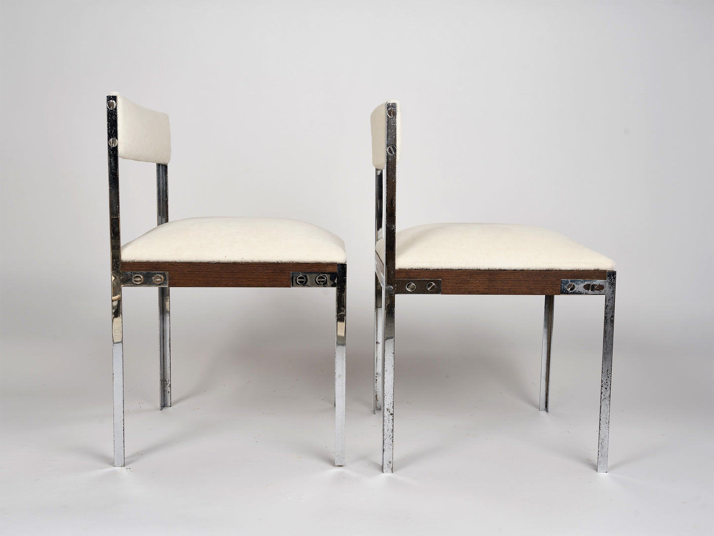 Pair of Chrome and Palmwood Chairs by Hubert Nicolas, France 1970's