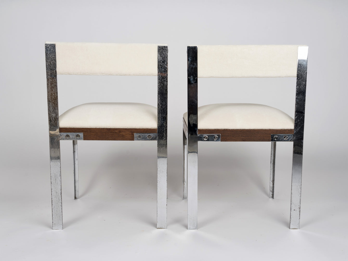 Pair of Chrome and Palmwood Chairs by Hubert Nicolas, France 1970's