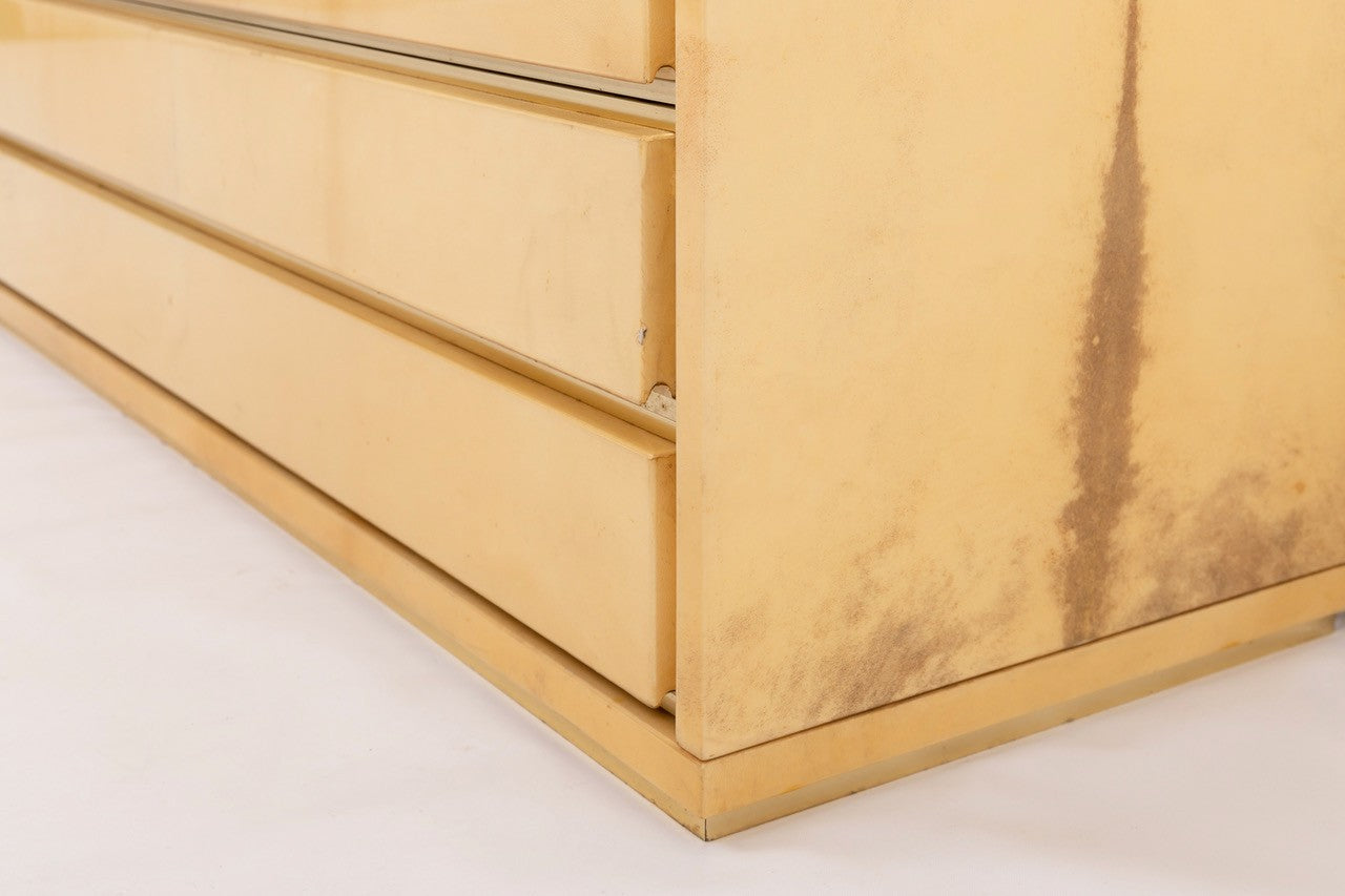 Crème Vellum Chest of Drawers w. Brass Details by Aldo Tura - Italy 1970s