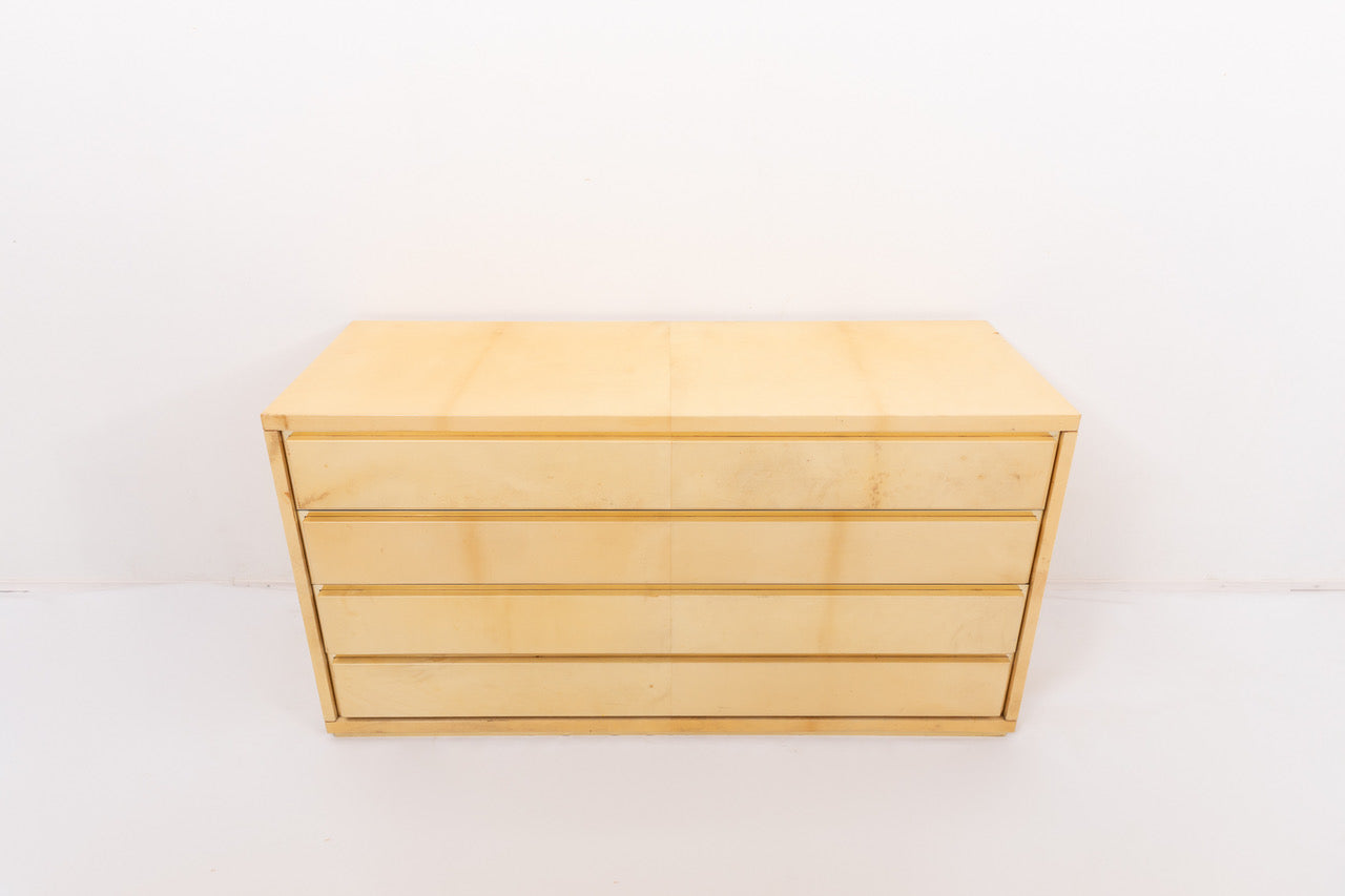 Crème Vellum Chest of Drawers w. Brass Details by Aldo Tura - Italy 1970s