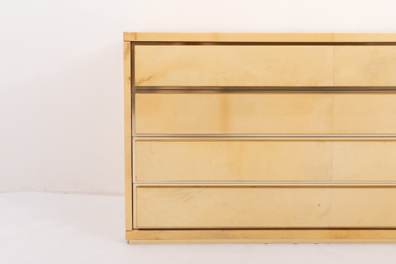 Crème Vellum Chest of Drawers w. Brass Details by Aldo Tura - Italy 1970s