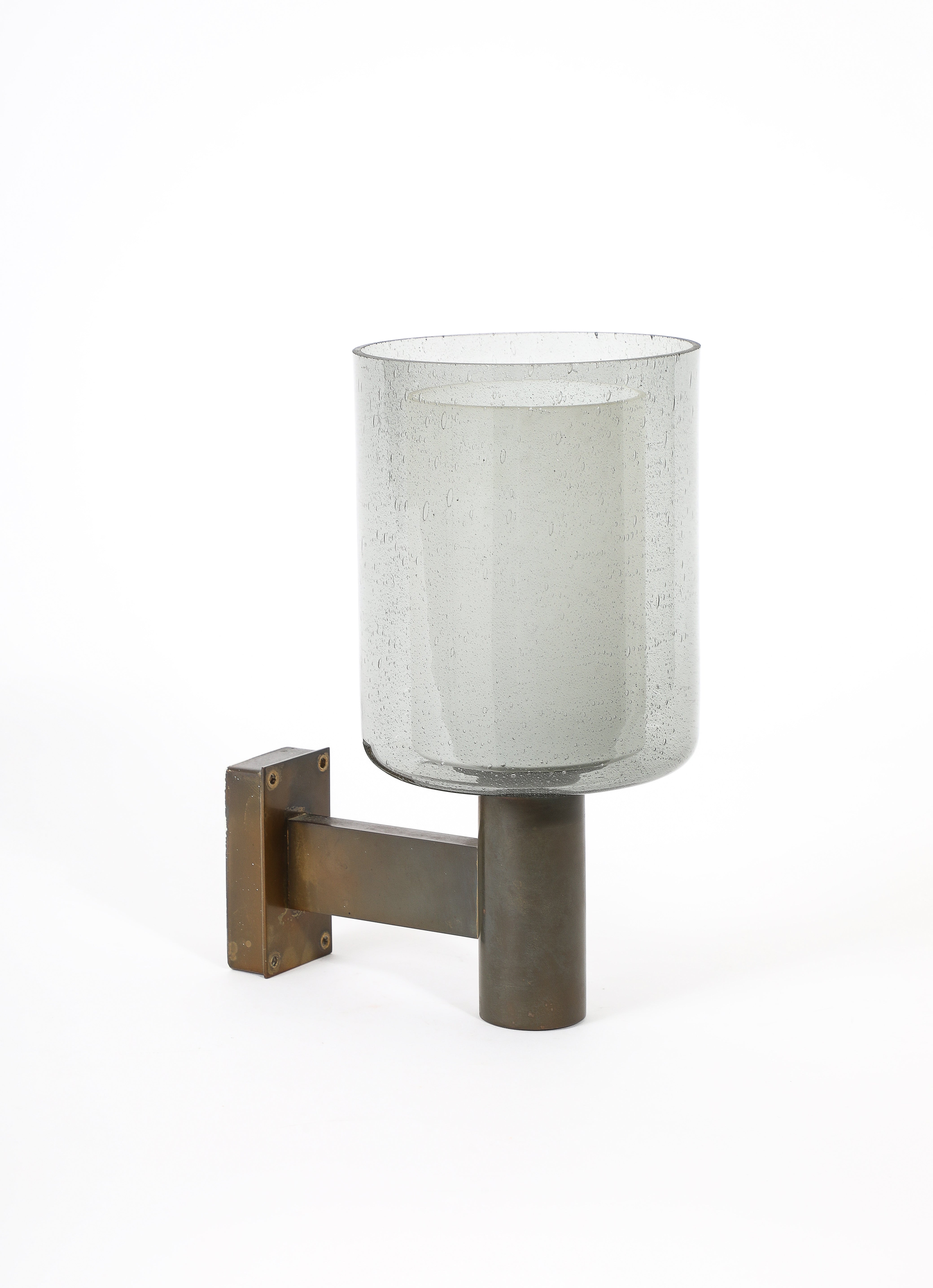 Falkenbergs Belysning Patinated Bronze & Glass Minimalist Sconce - Sweden 1960s