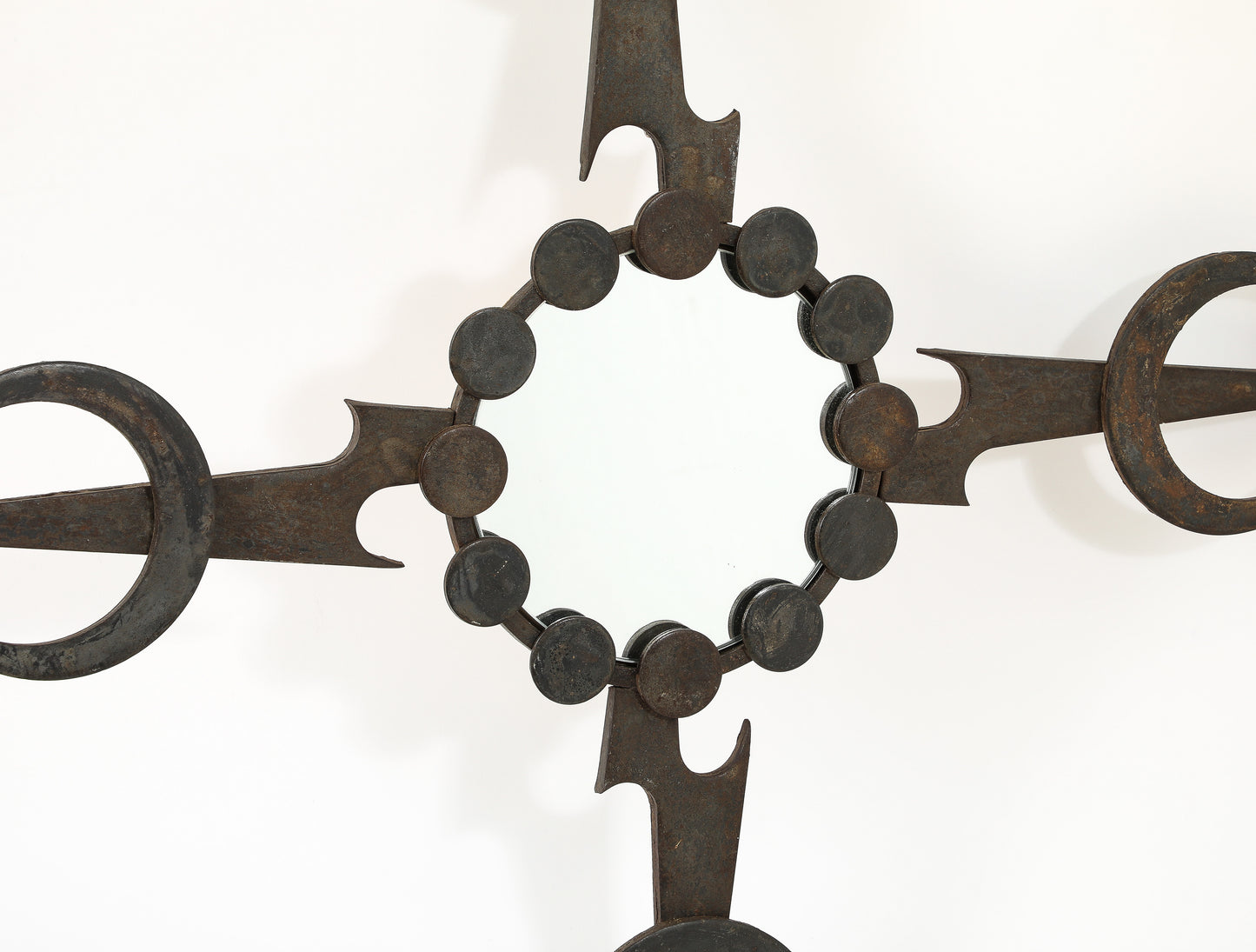 Sculptural Brutalist Wrought Iron Mirror - France 1970's