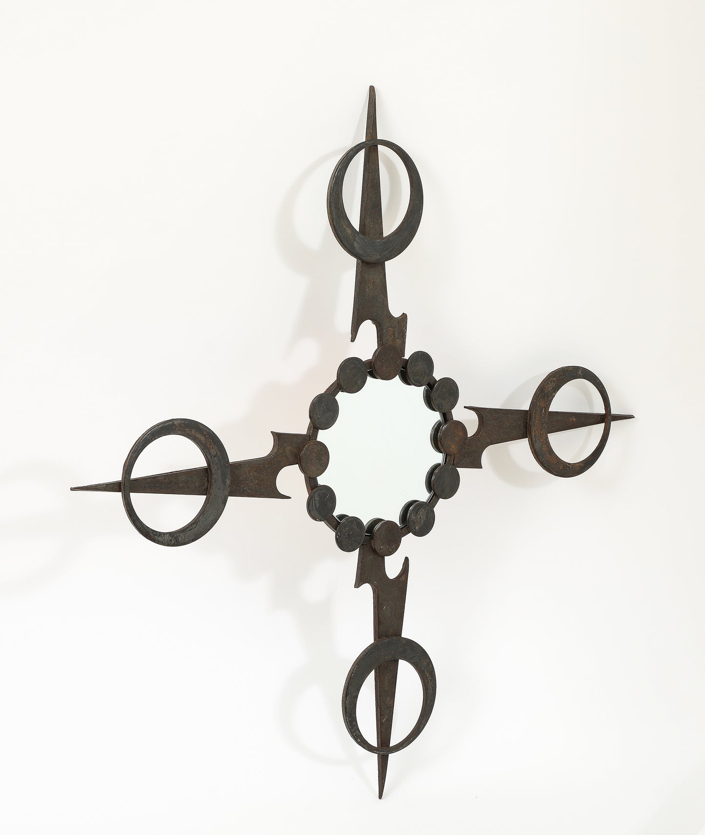 Sculptural Brutalist Wrought Iron Mirror - France 1970's