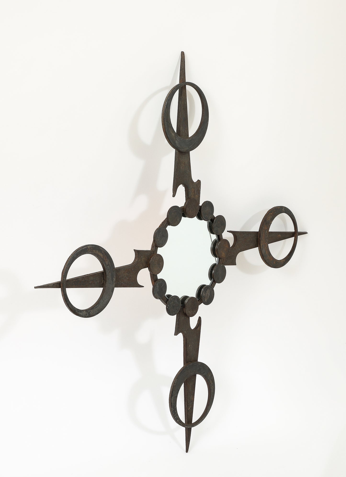 Sculptural Brutalist Wrought Iron Mirror - France 1970's