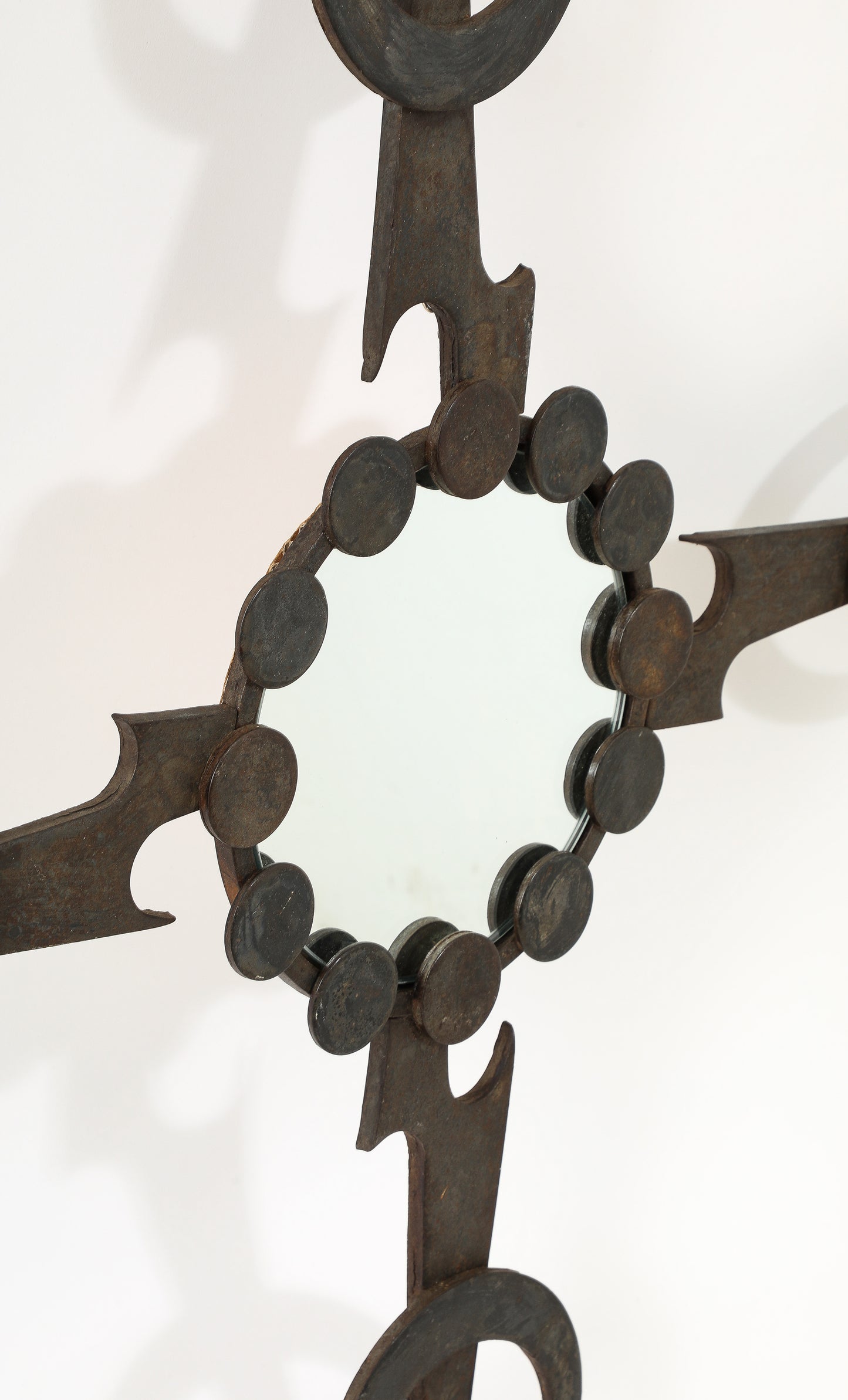 Sculptural Brutalist Wrought Iron Mirror - France 1970's