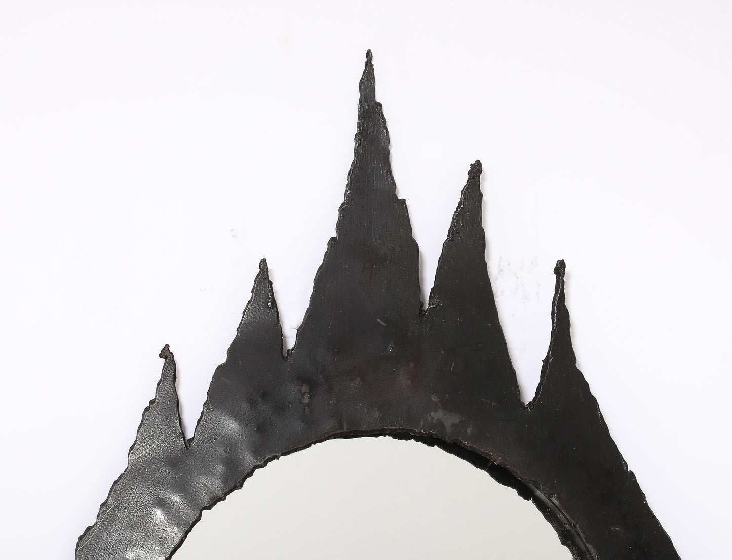 Petite Patinated Cut Steel "Goutte de Feu" Brutalist Mirror - France 1970's