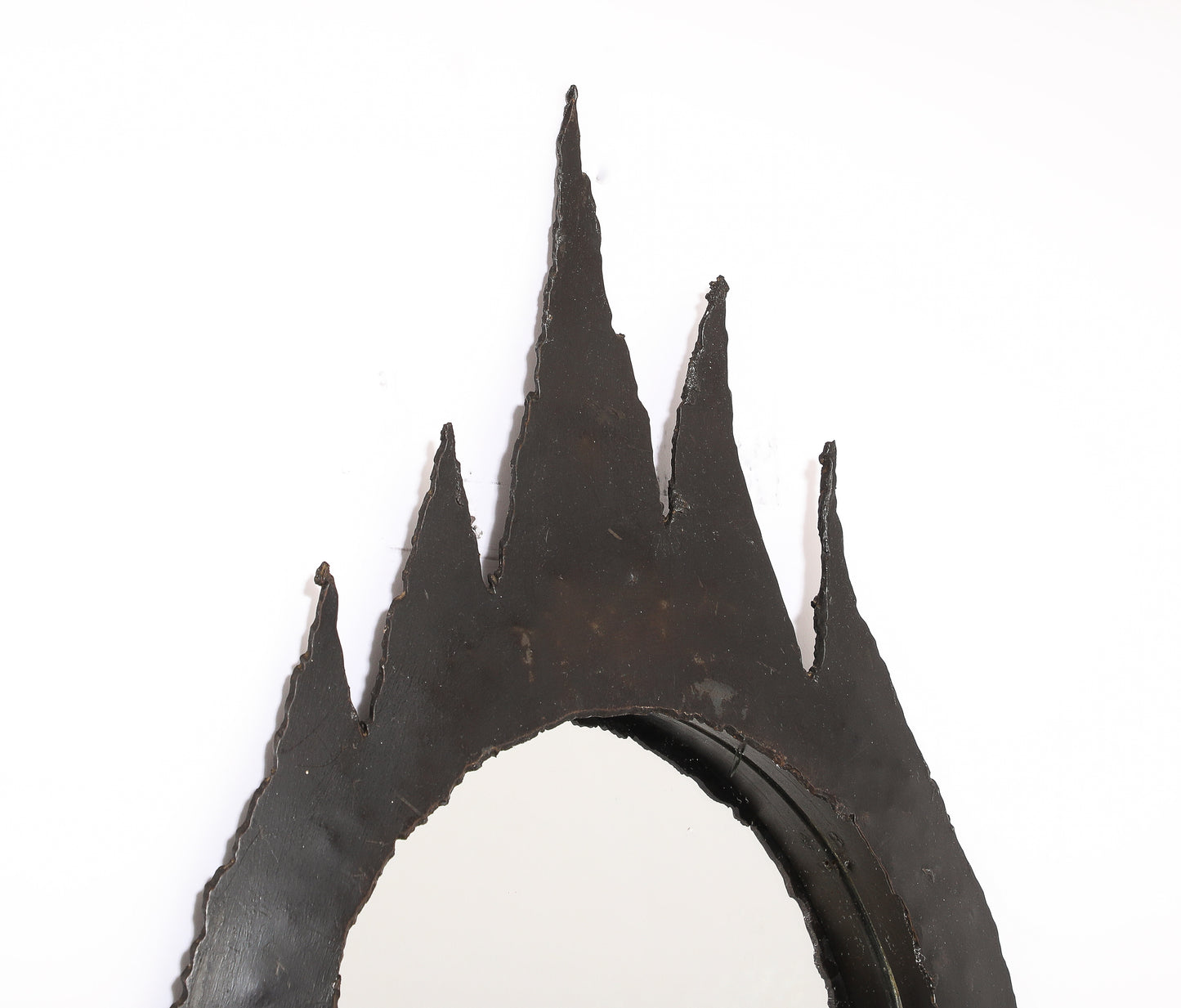 Petite Patinated Cut Steel "Goutte de Feu" Brutalist Mirror - France 1970's