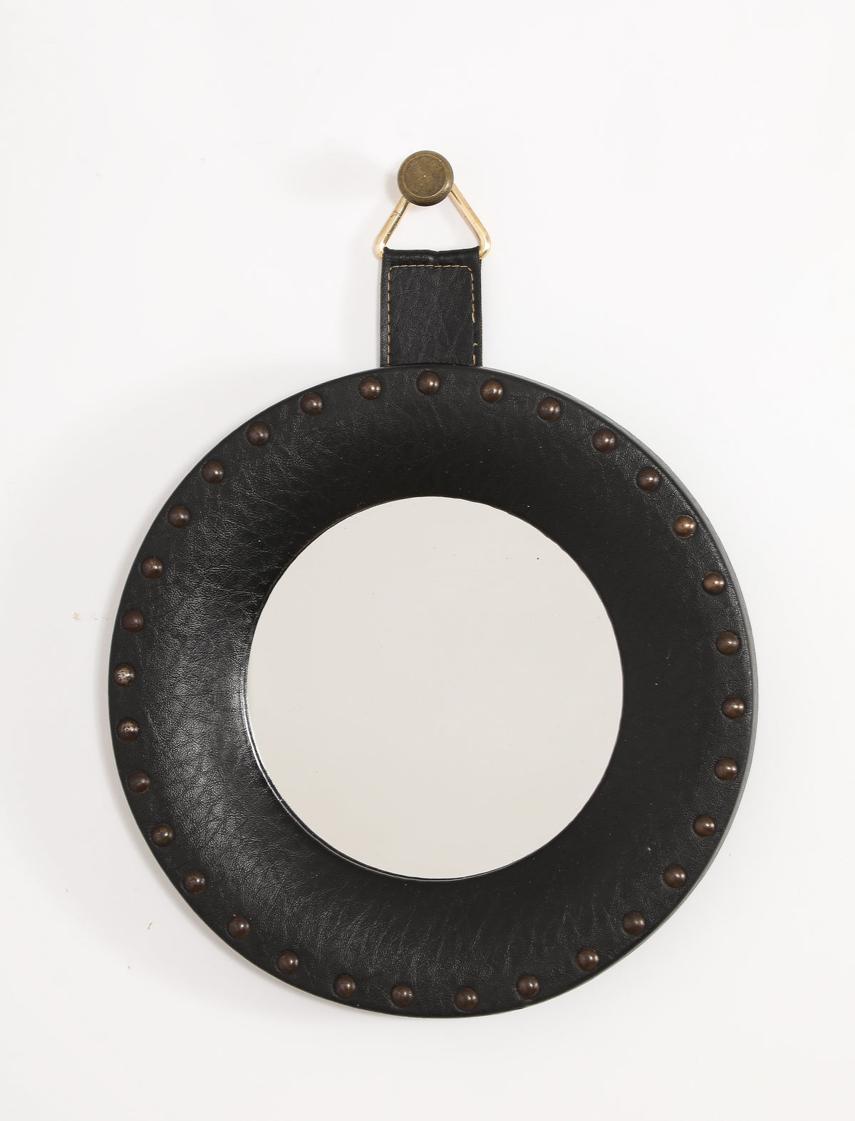 "Sorcière" Mirror in Black Studded Leatherette - France 1960's