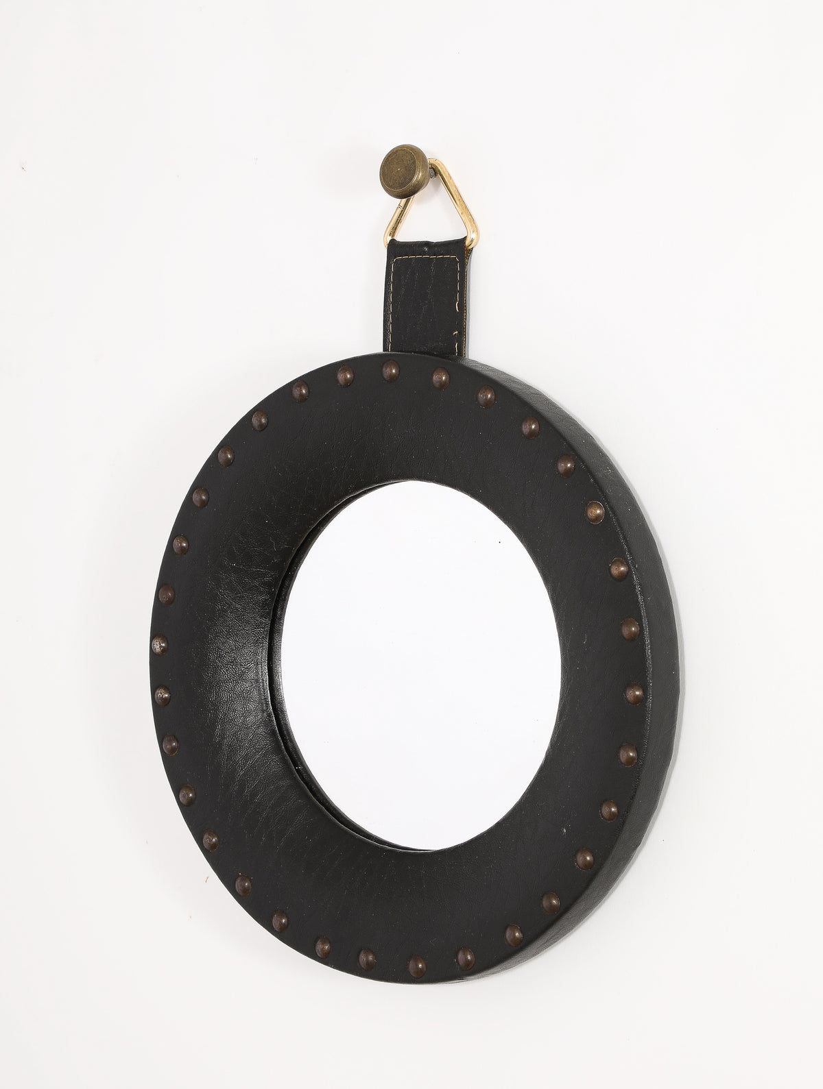 "Sorcière" Mirror in Black Studded Leatherette - France 1960's