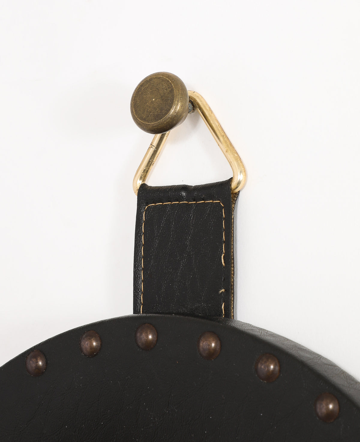 "Sorcière" Mirror in Black Studded Leatherette - France 1960's