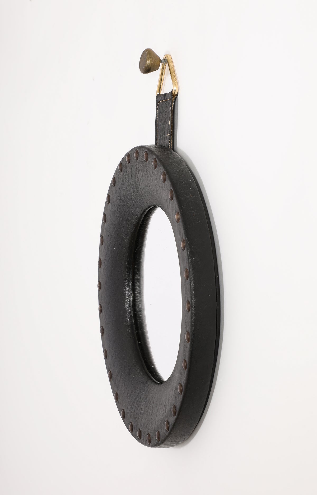 "Sorcière" Mirror in Black Studded Leatherette - France 1960's