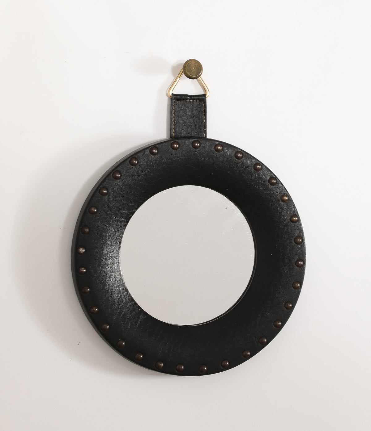 "Sorcière" Mirror in Black Studded Leatherette - France 1960's