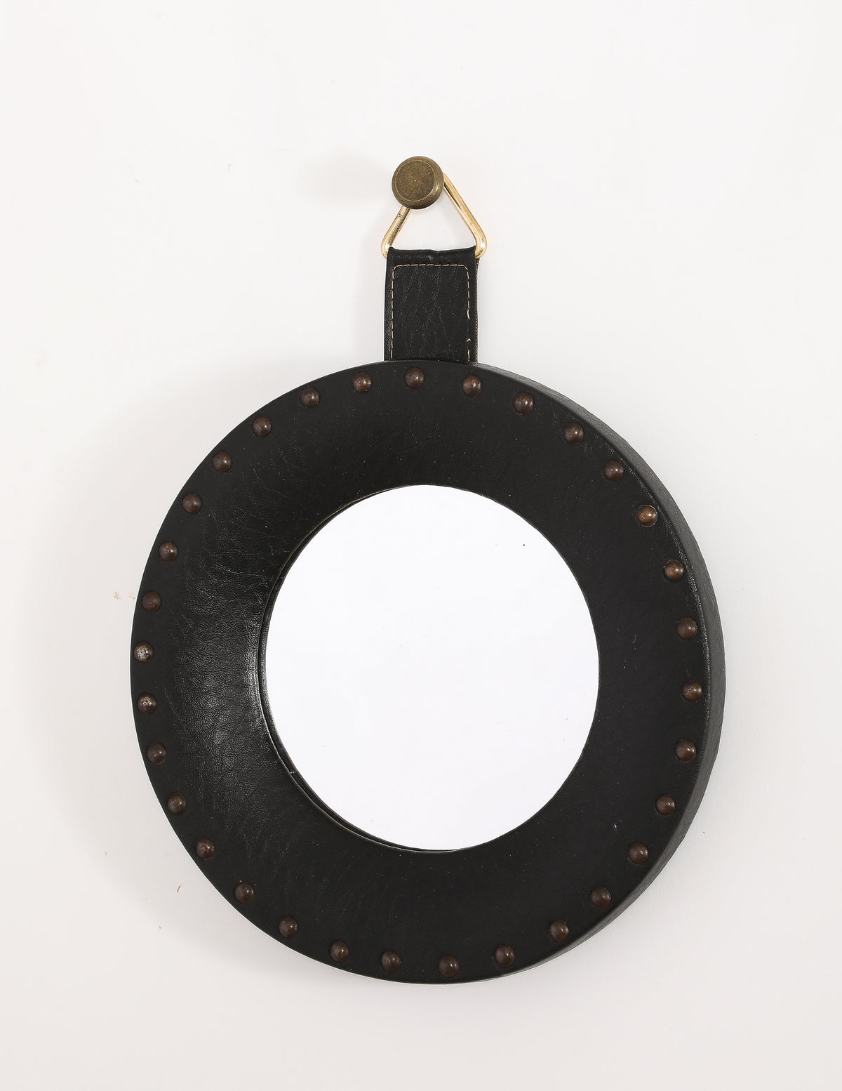 "Sorcière" Mirror in Black Studded Leatherette - France 1960's
