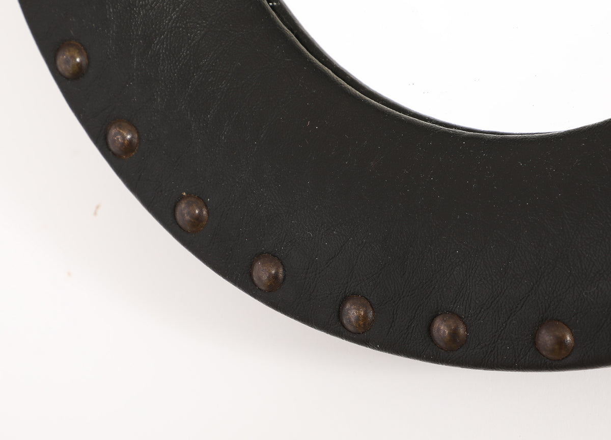 "Sorcière" Mirror in Black Studded Leatherette - France 1960's