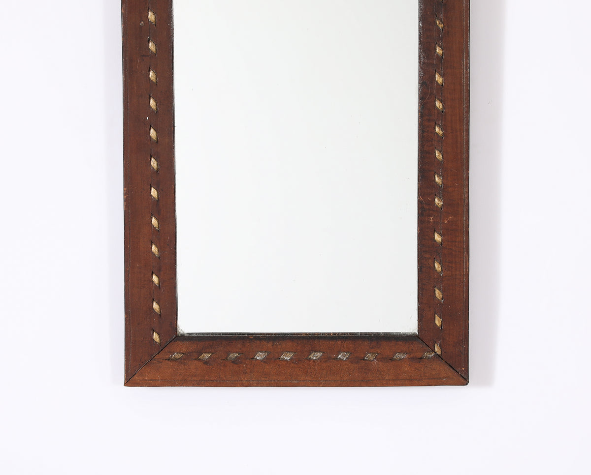Jean Roc Créations Petite Leather Wall Mirror - France 1980's
